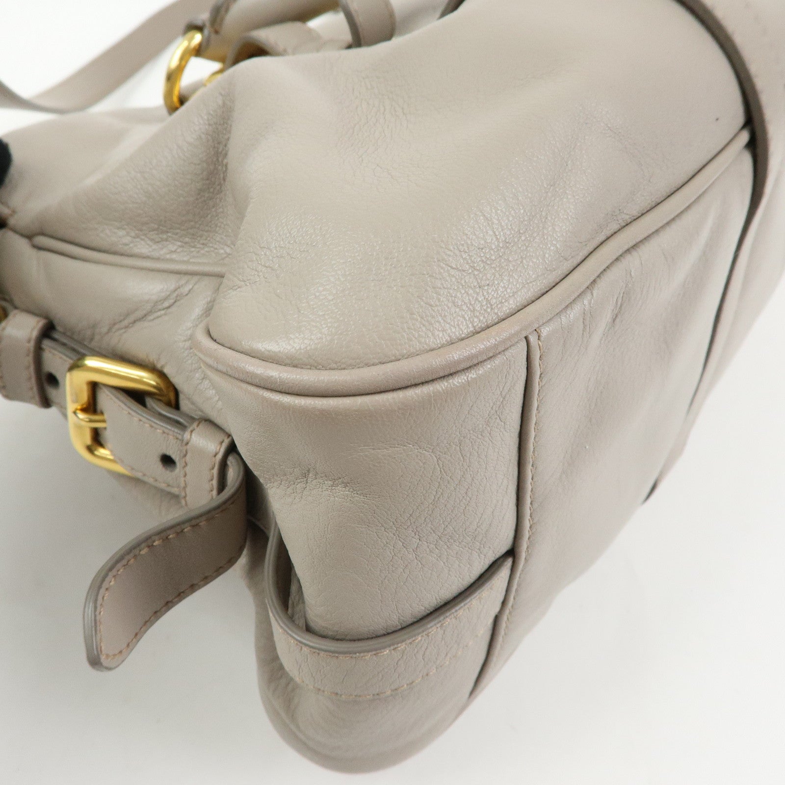 PRADA Logo Leather 2Way Bag Hand Bag Shoulder Bag Greige