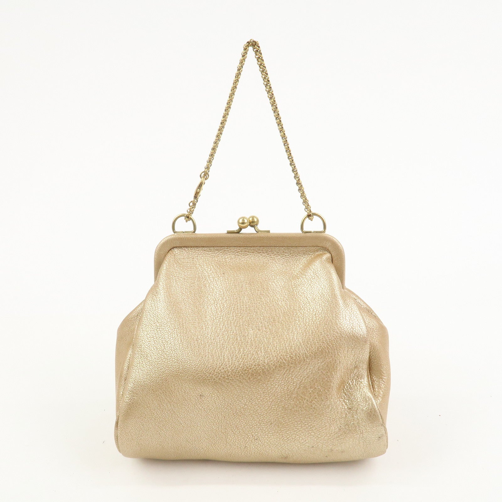 Ferragamo Leather Turtle Motif Chain Hand Bag Metallic Pink Beige