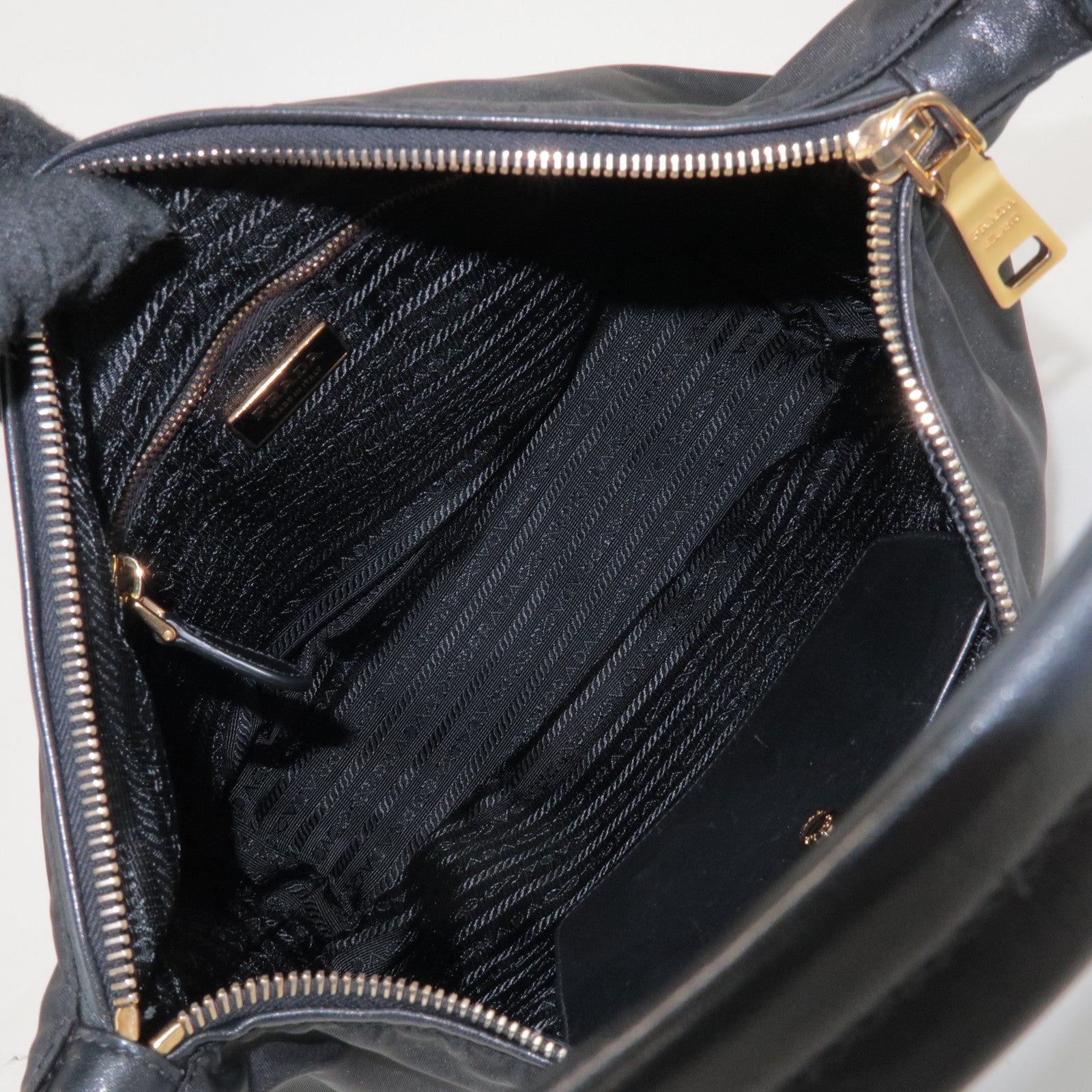 PRADA Triangle Logo Nylon Leather Shoulder Bag Black