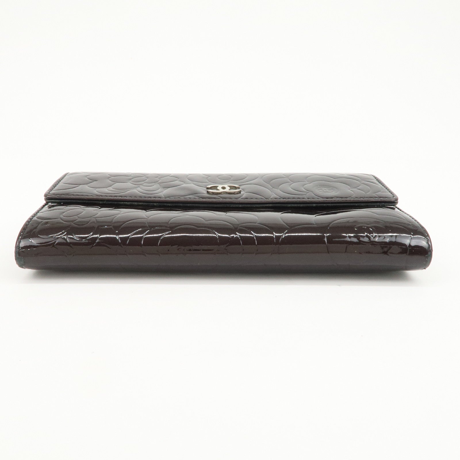 CHANEL COCO Mark Camellia Bi-fold Long Wallet Dark Brown A82283