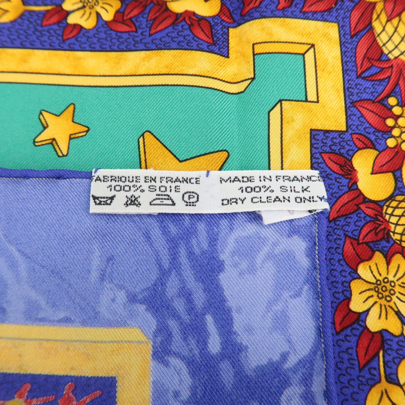 HERMES Carre 90 Silk 100% Scarf CARPE DIEM Blue Yellow Multicolor
