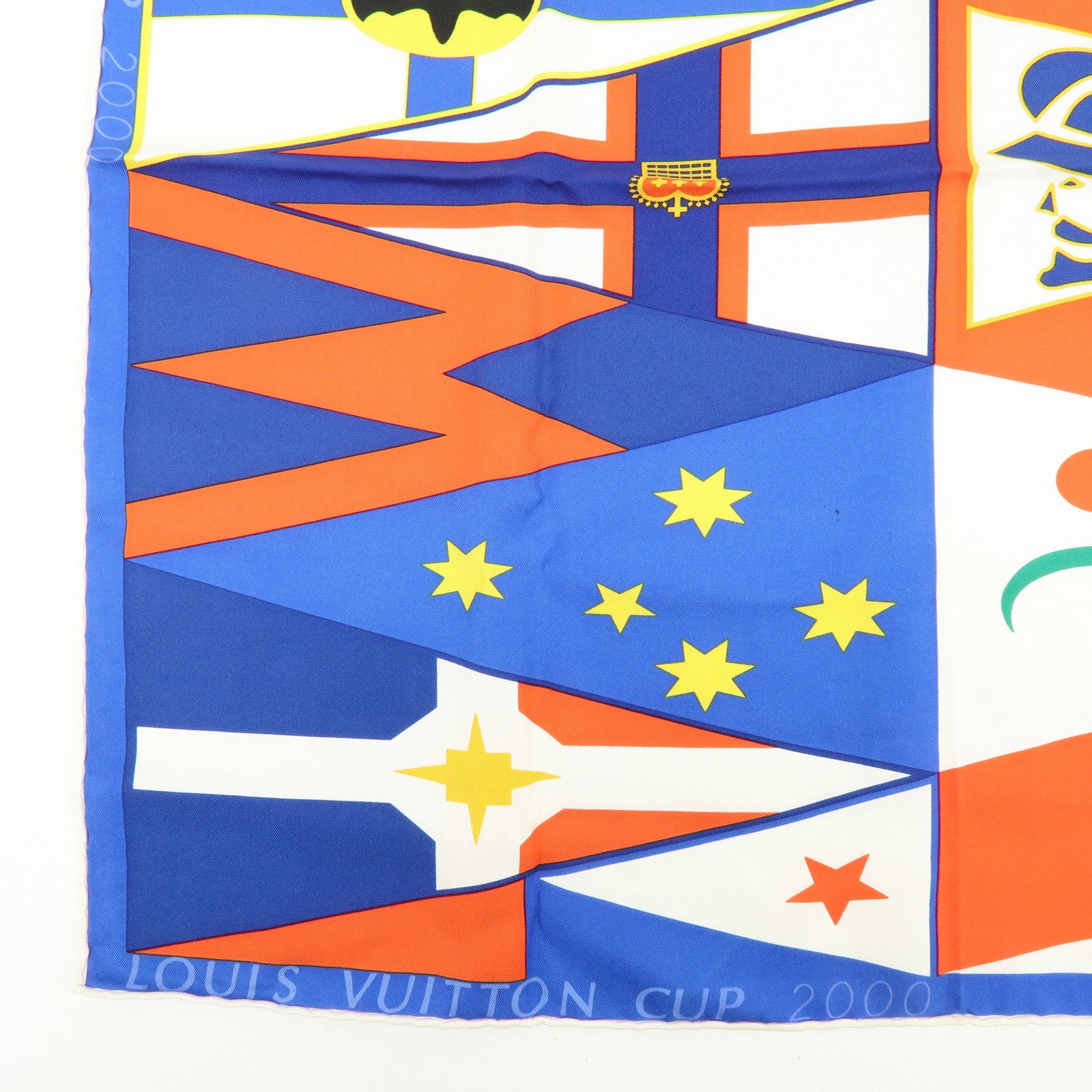 Louis Vuitton LV Cup Silk 100% Scarf Flag Print Blue Red White