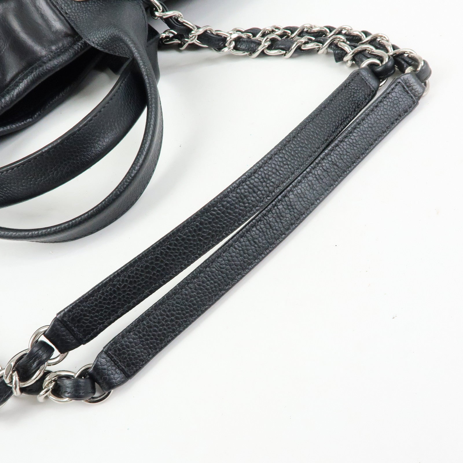 CHANEL Deauville GM Caviarskin Leather 2Way Tote Bag Black A66941