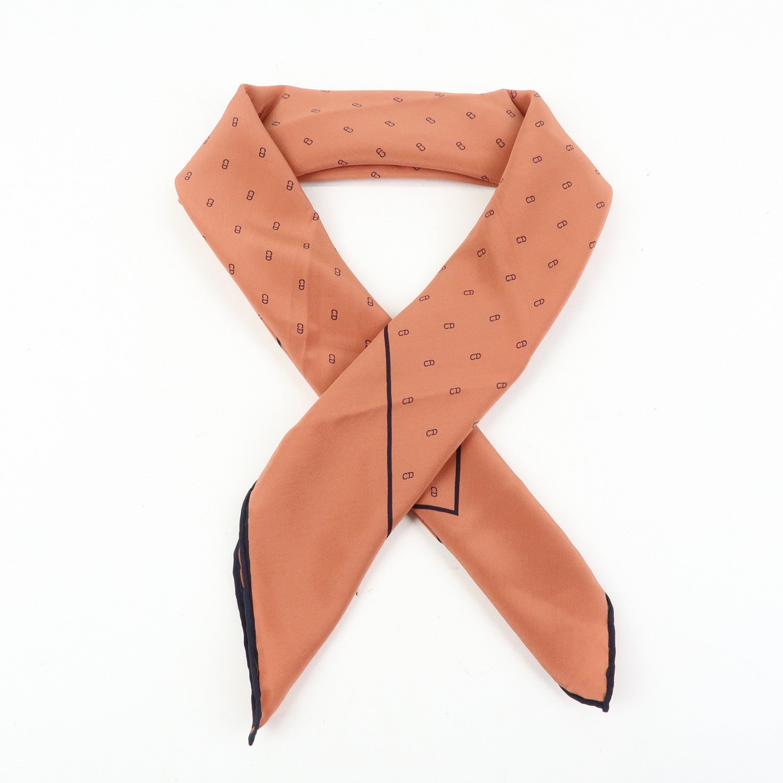 Christian Dior CD Logo Silk 100% Scarf Brown Black