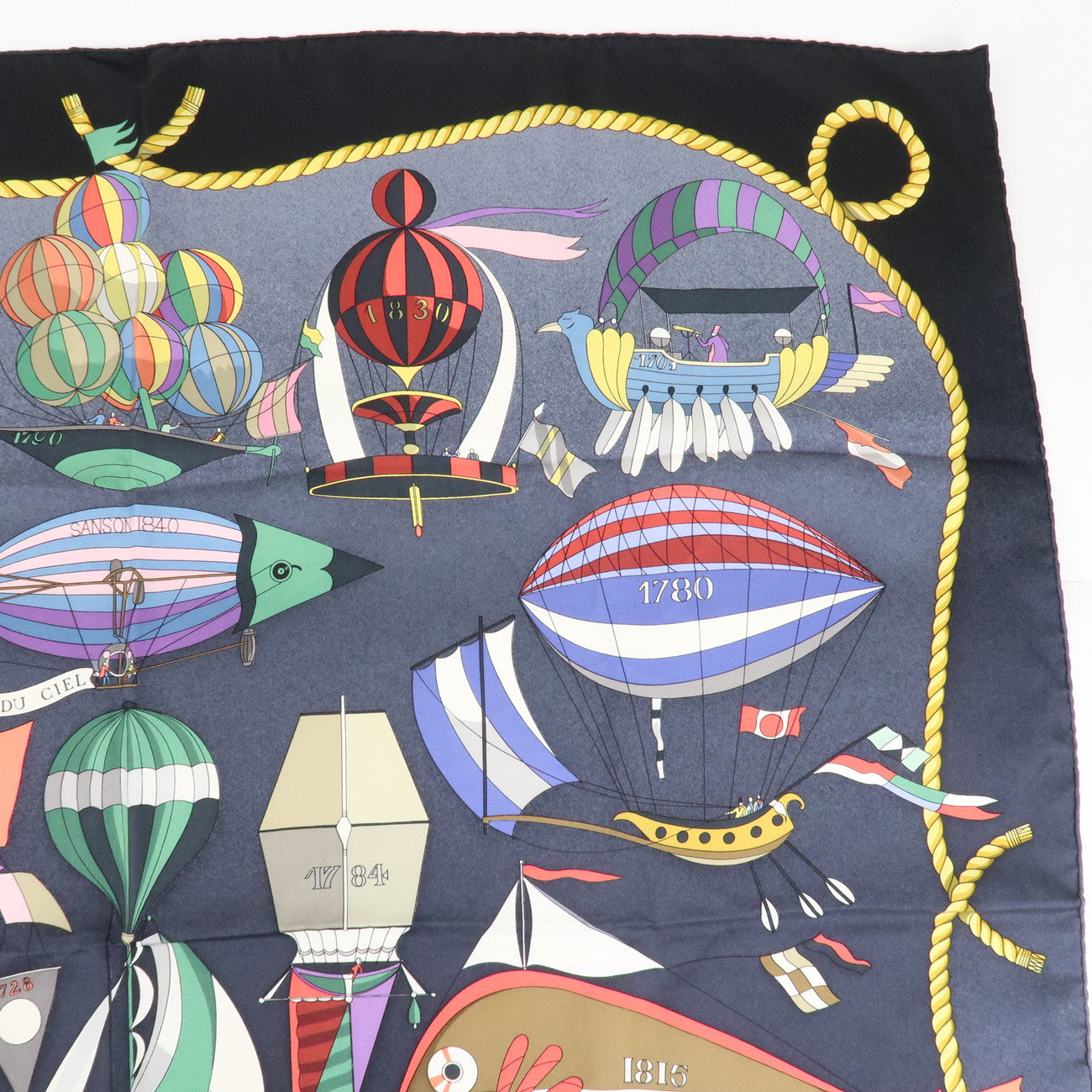 HERMES Carre 90 Silk 100% Scarf LES FOLIES DU CIEL Black Multicolor Used