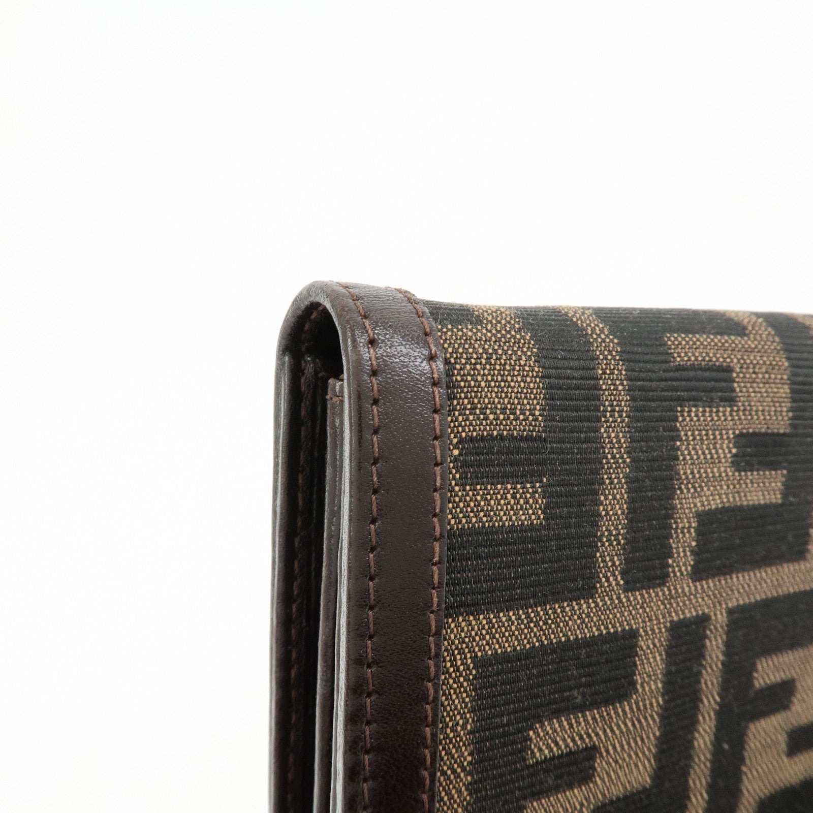 FENDI Zucca Canvas Leather Bi-fold Long Wallet Brown 30851