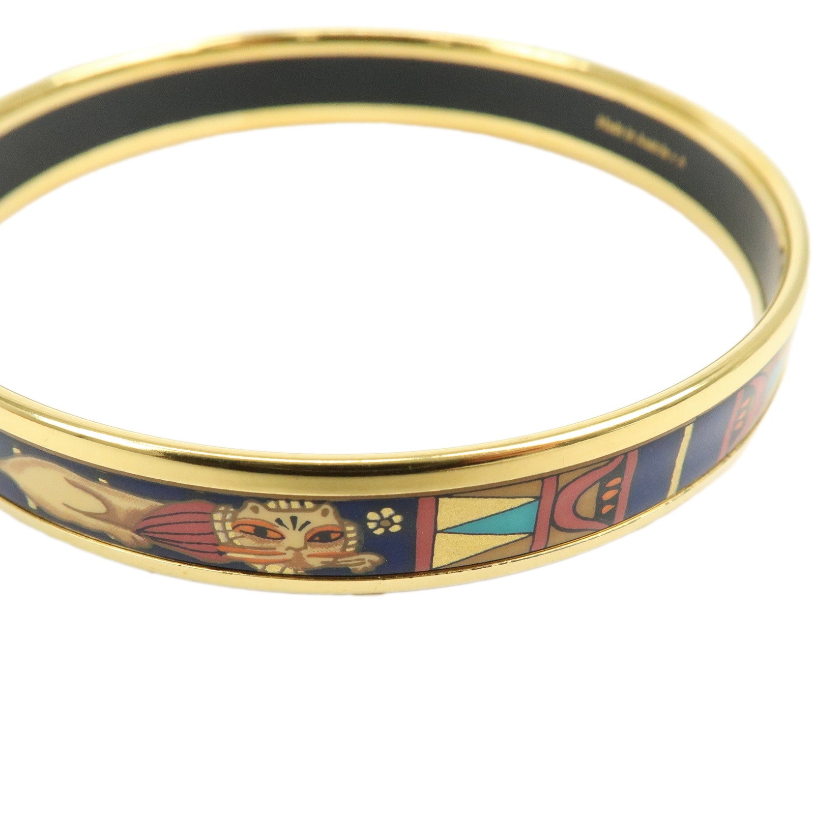 HERMES Email PM Metal Bracelet Bangle Animal Gold Blue