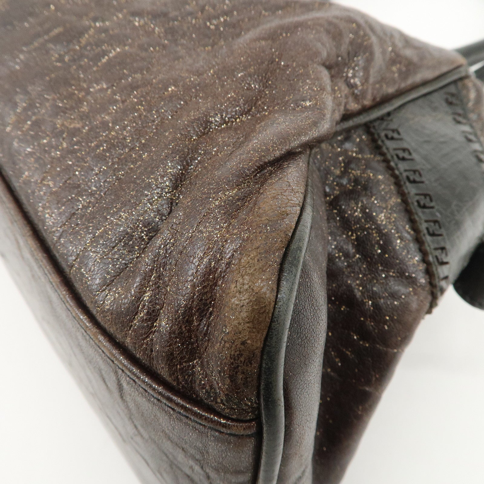 FENDI Ethnico Leather Tote Bag Shoulder Bag Hand Bag Brown 8BN162