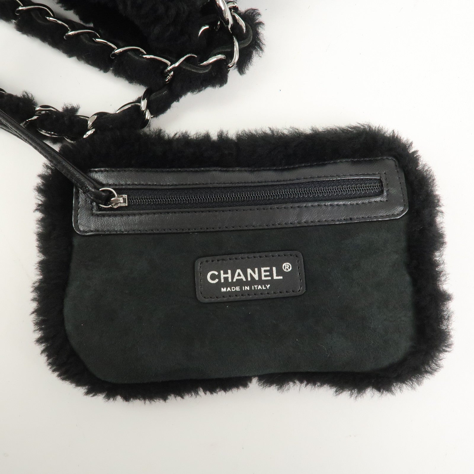 CHANEL Mouton Leather Chain Shoulder Bag Hand Bag Black Silver