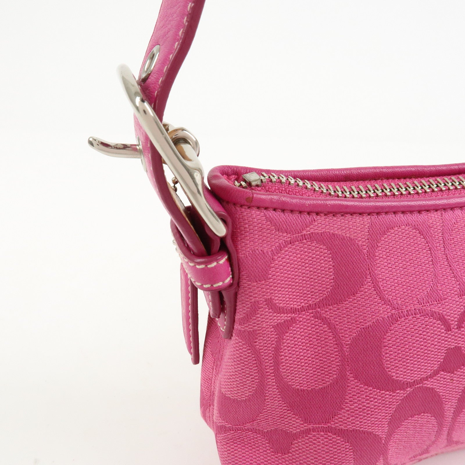 COACH Signature Logo Canvas Leather Shoulder Bag Hand Bag Pink