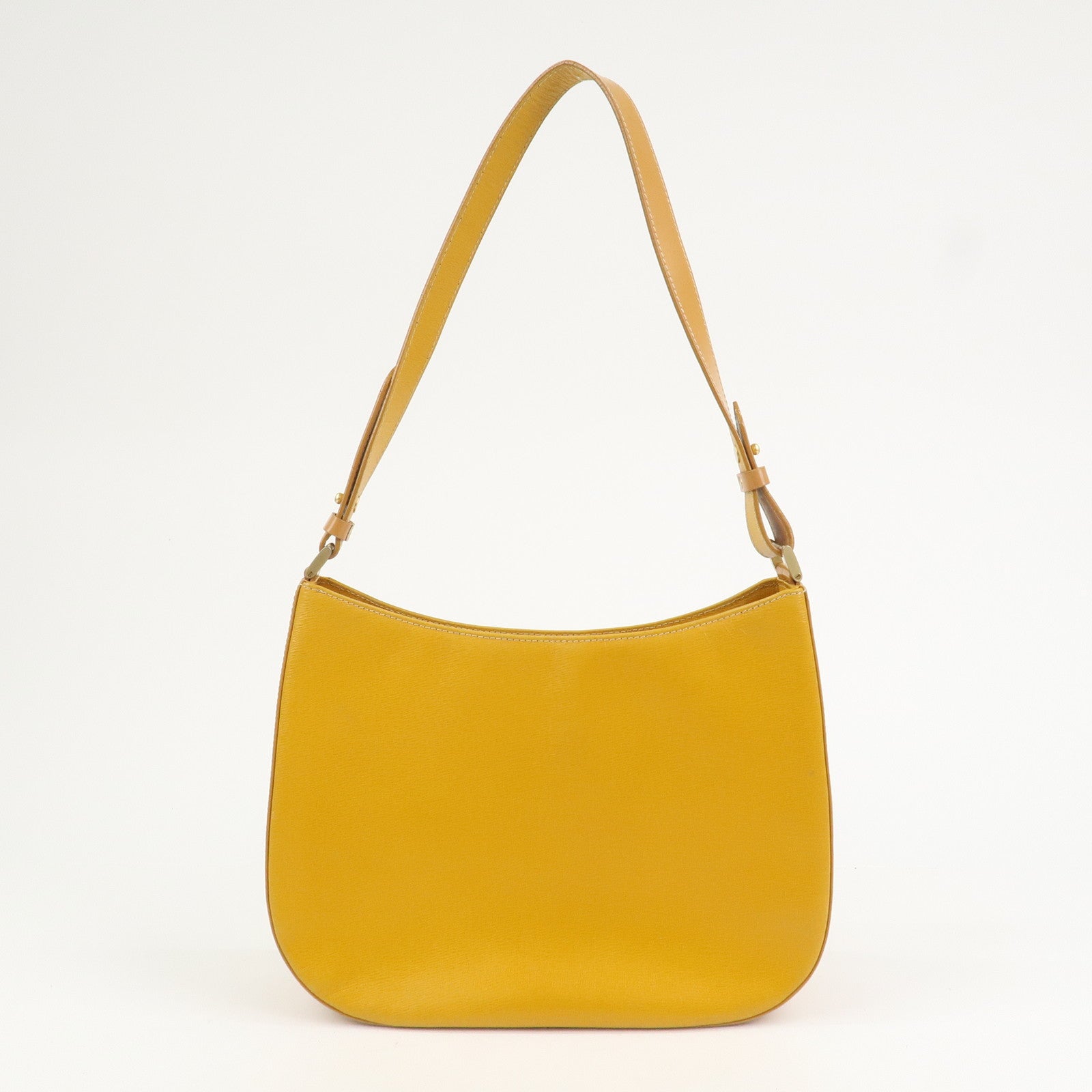 BURBERRY Logo Leather Shoulder Bag Hand Bag Yellow Beige