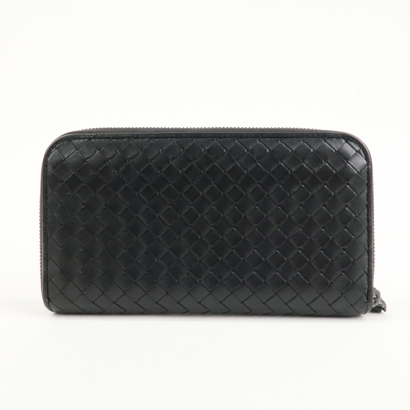 BOTTEGA VENETA Intrecciato Leather Round Zippy Wallet Black 114076 Used