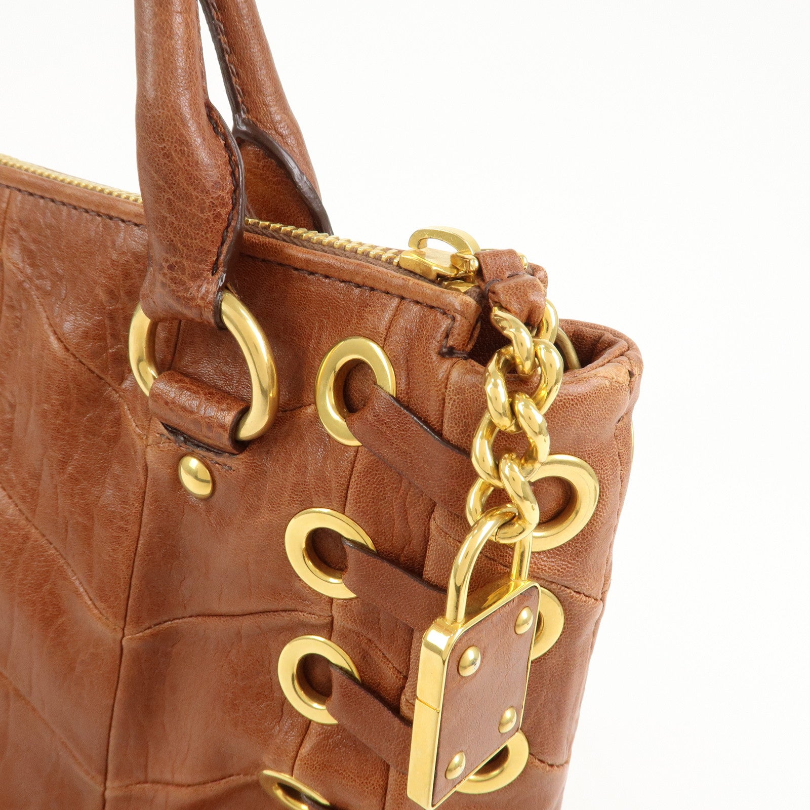 MIU MIU Logo Leather 2Way Bag Hand Bag Shoulder Bag Brown