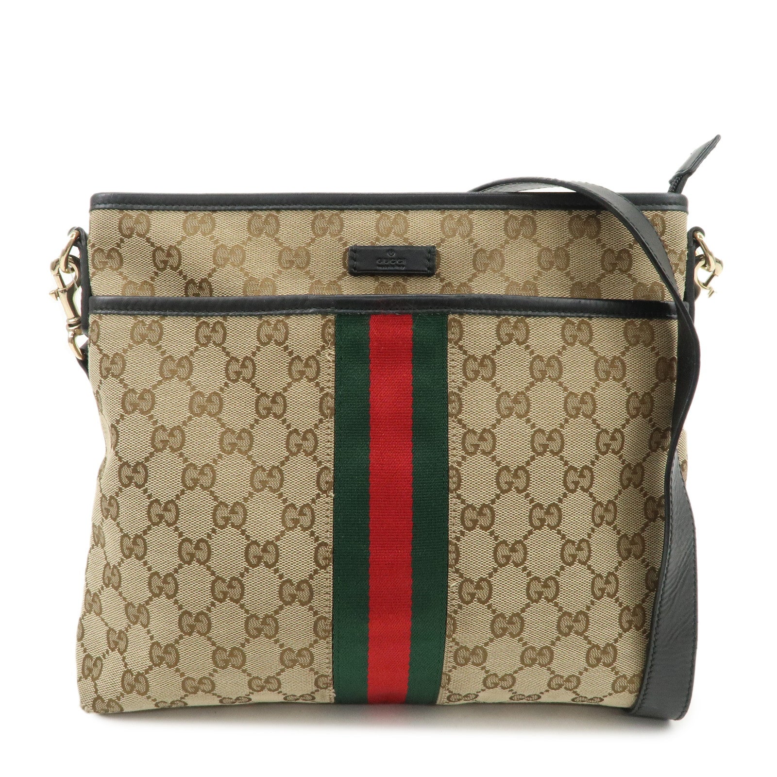 GUCCI Sherry GG Canvas Leather Shoulder Bag Beige Black 388926