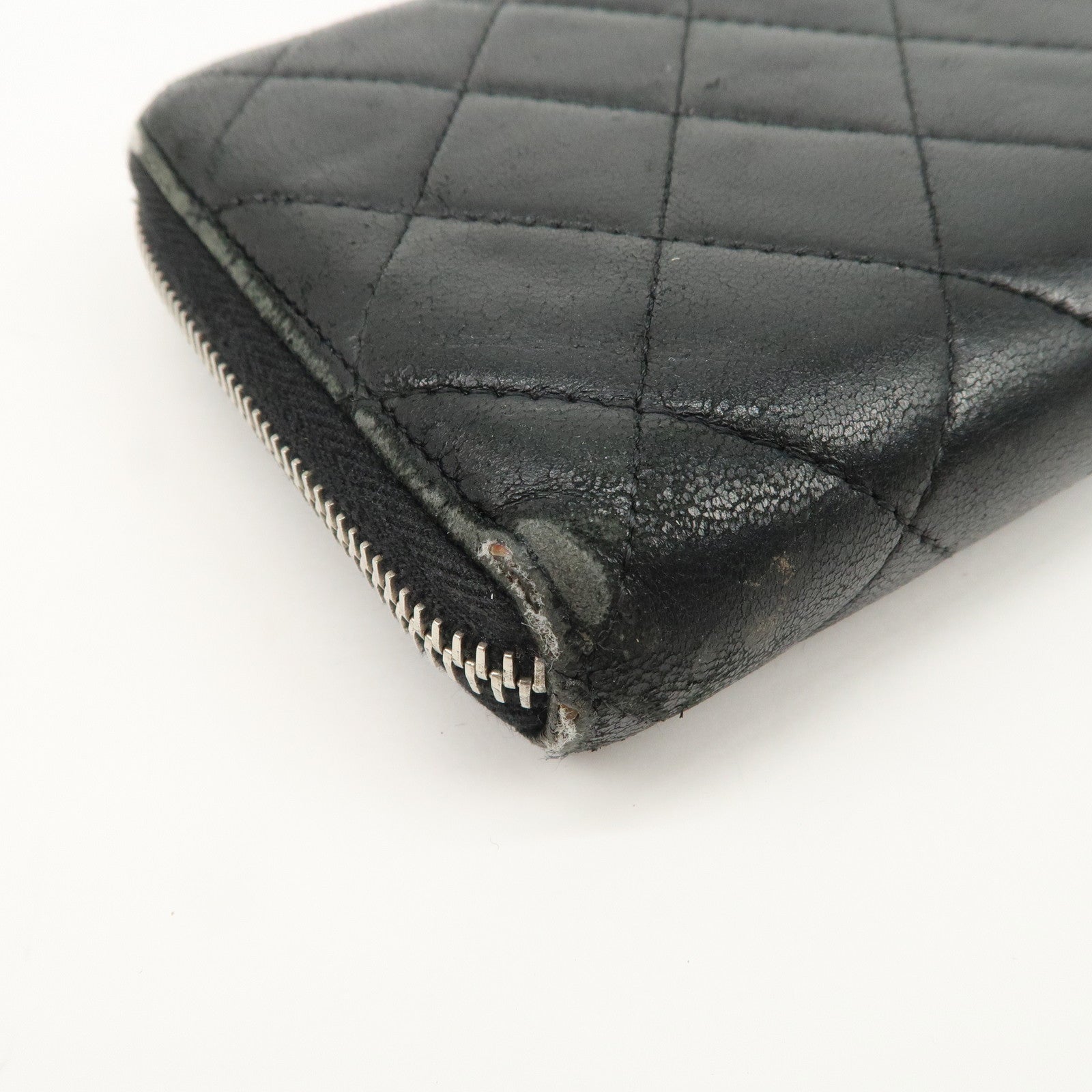 CHANEL Matelasse Lamb Skin Round Zippy Long Wallet Black A50097