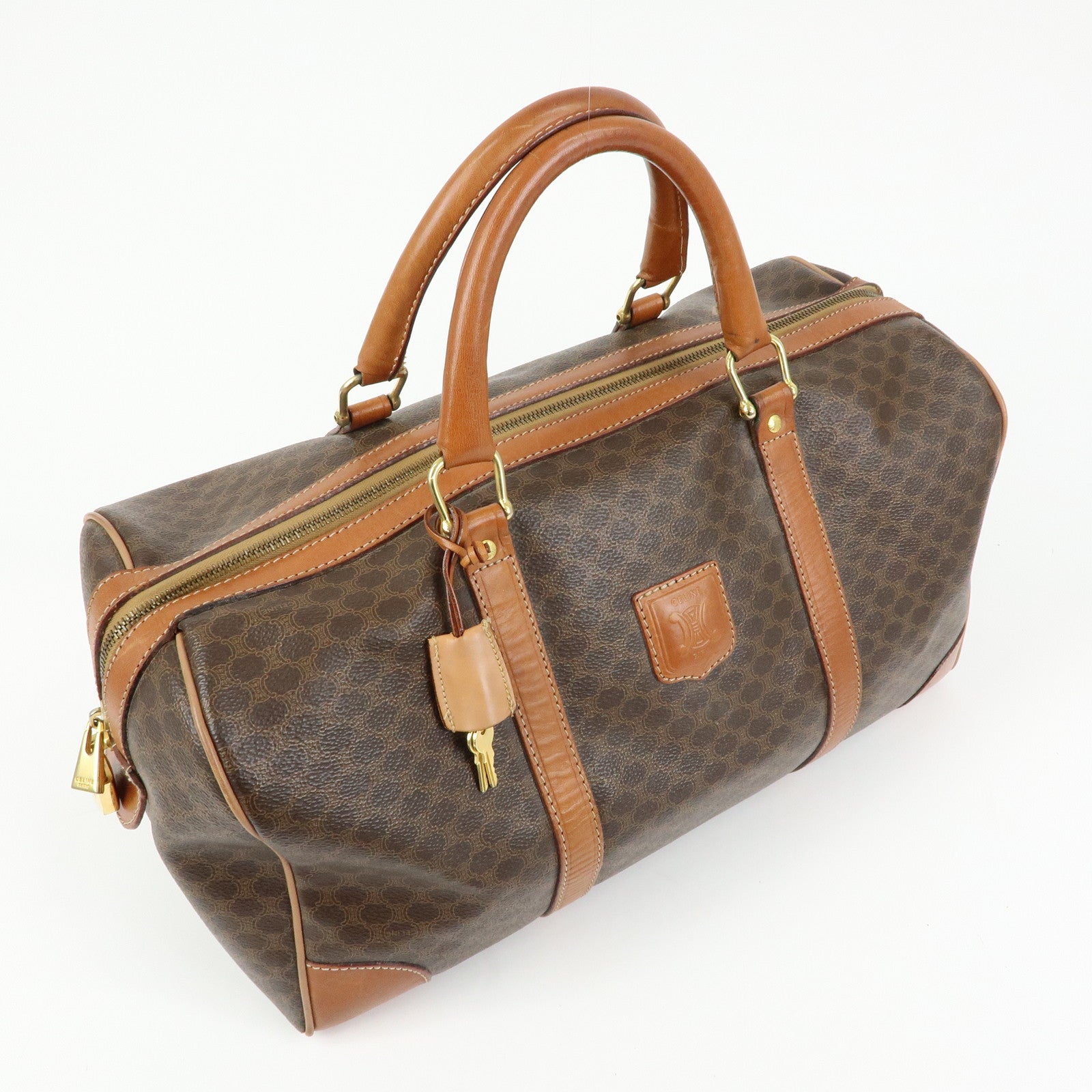 CELINE Macadam PVC Leather Boston Bag Hand Bag Brown