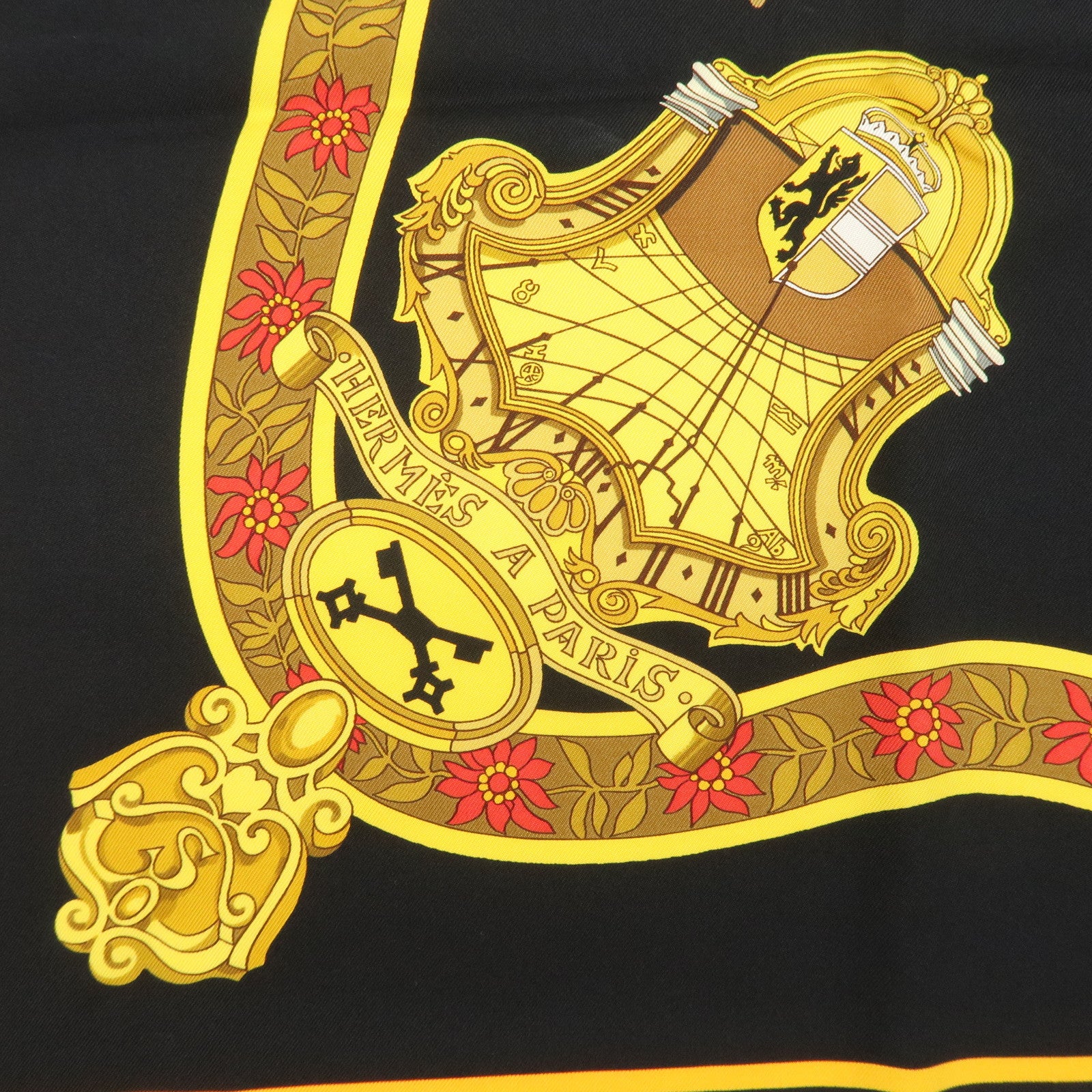 HERMES Carre 90 Silk 100% IN SALZBURG Scarf Black Gold