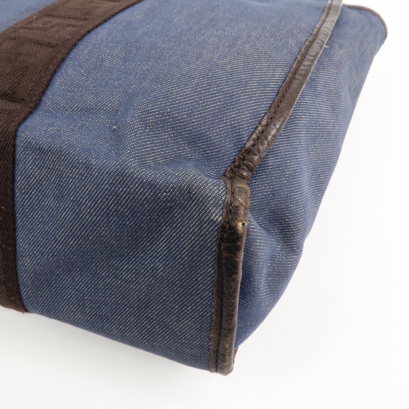 FENDI Denim Tote Bag Shoulder Bag Navy Brown 8BH165