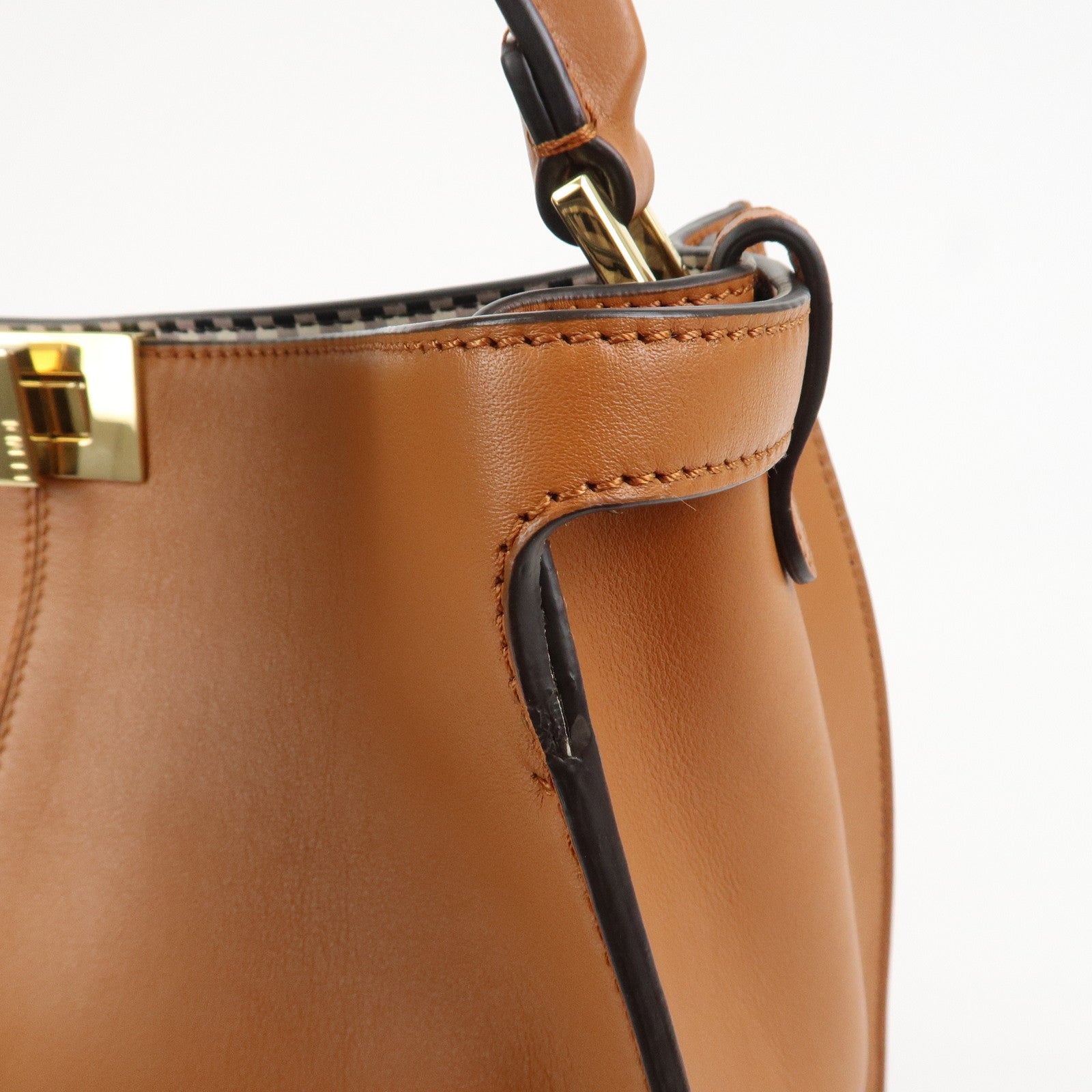 FENDI Peekaboo X Lite Leather 2Way Bag Shoulder Bag Brown 8BN310