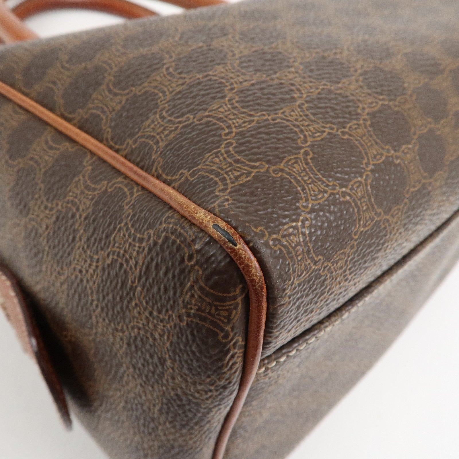 CELINE Macadam PVC Leather Boston Bag Hand Bag Brown