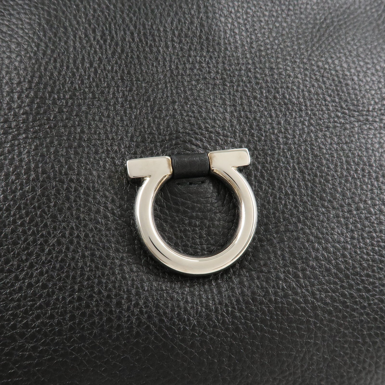 Ferragamo Gancini Leather Shoulder Bag Black Used