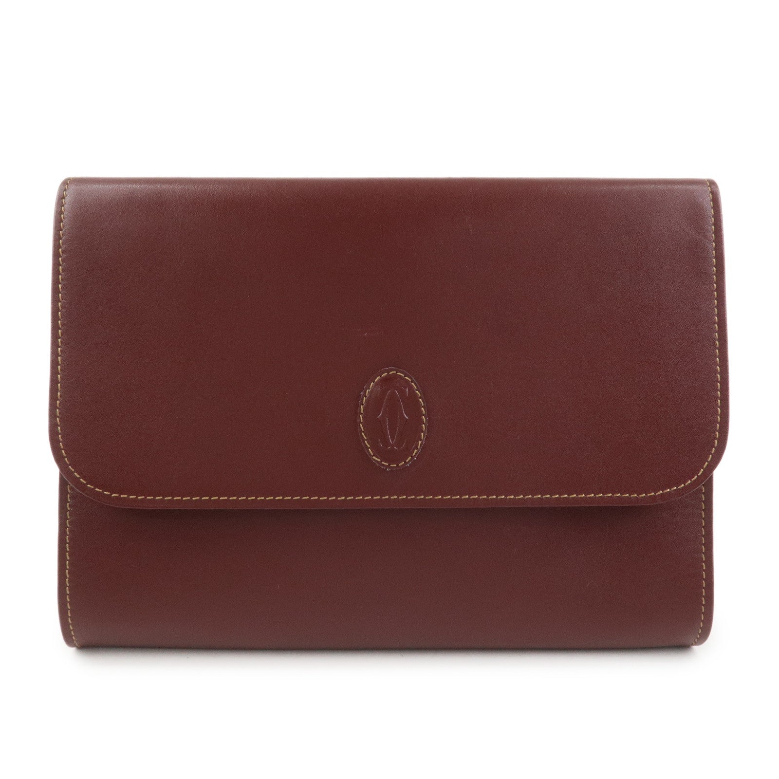 Cartier Logo Leather Clutch Bag Bordeaux