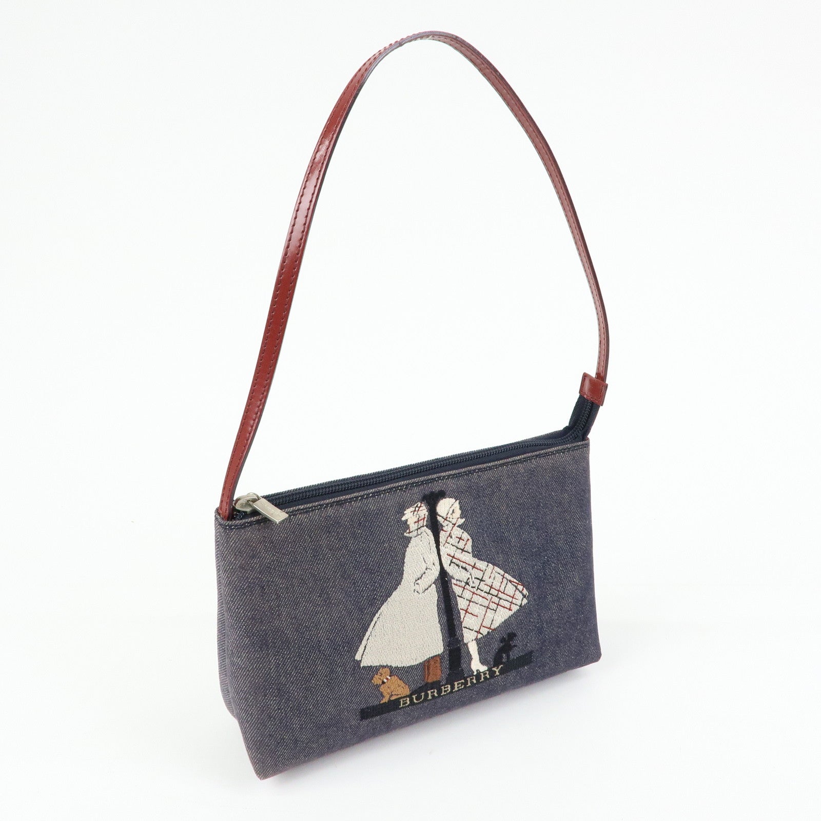 BURBERRY Denim Patent Leather Shoulder Bag Hand Bag Black Bordeaux