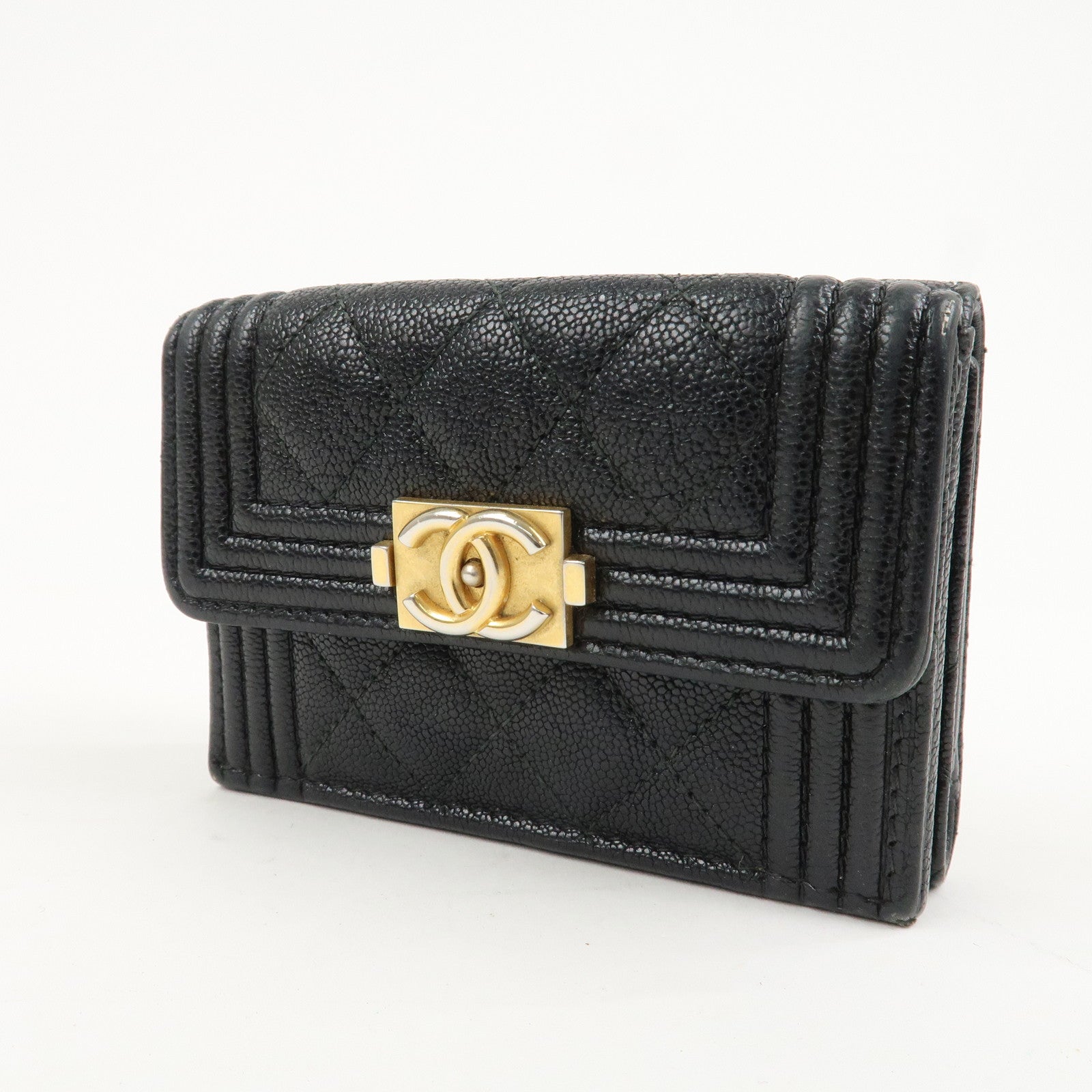 CHANEL Boy CHANEL Caviarskin Small Compact Wallet Black A84432