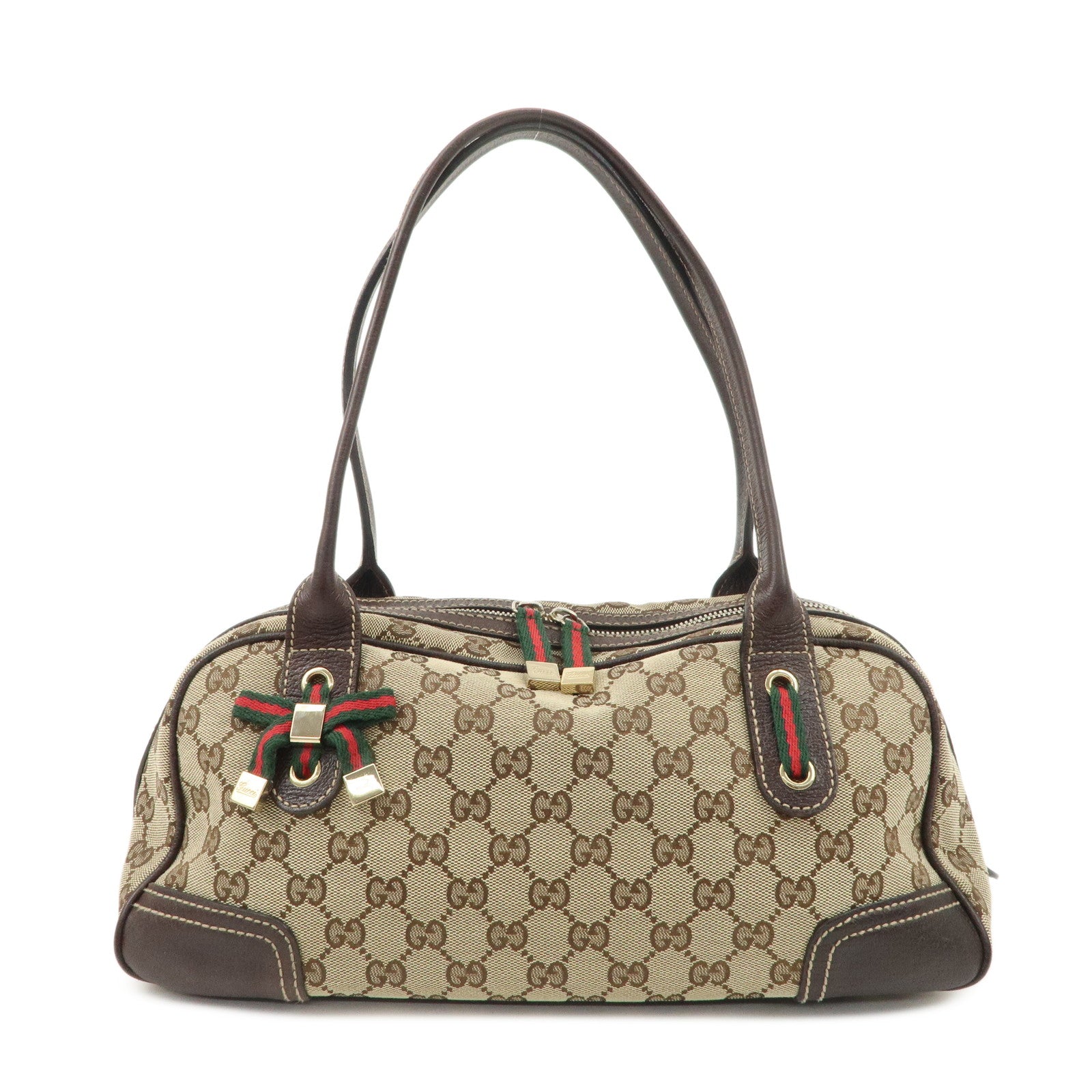 GUCCI  Sherry Princy Leather Canvas Boston Bag Hand Bag Brown 161720 Used