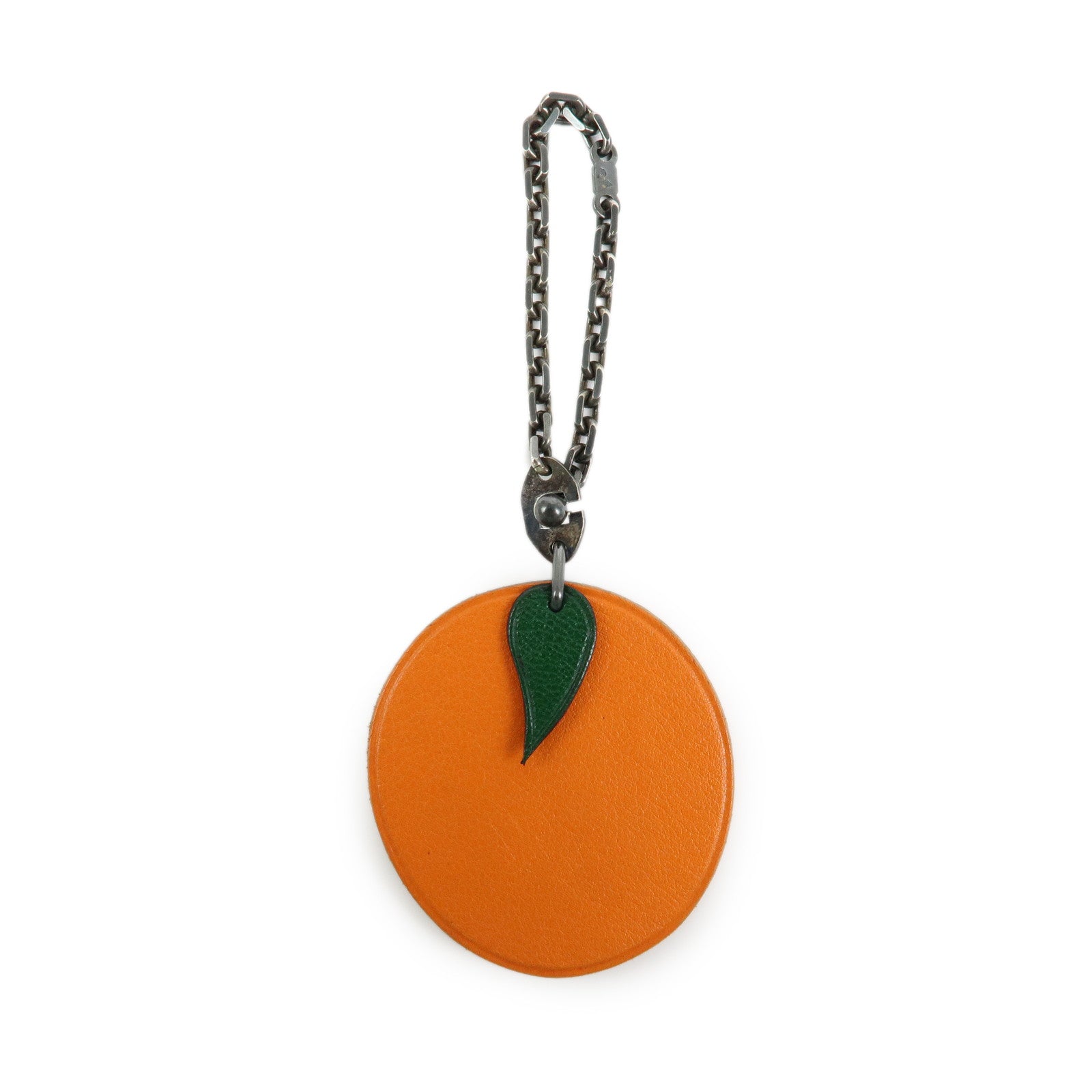 HERMES Leather Bag Charm Key Charm Key Holder Orange Green