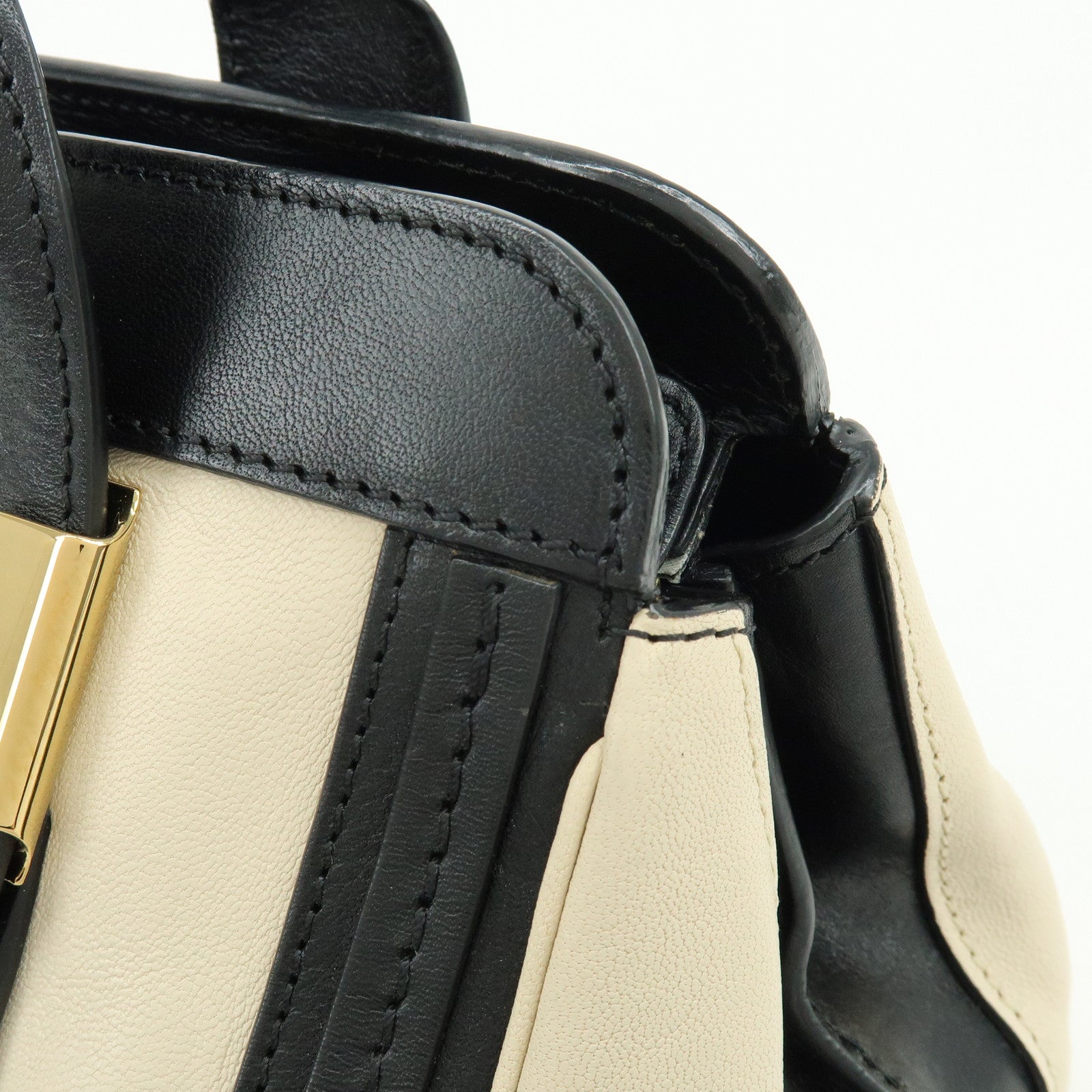 Chloe Alice Leather 2Way Bag Hand Bag Shoulder Bag Ivory Black