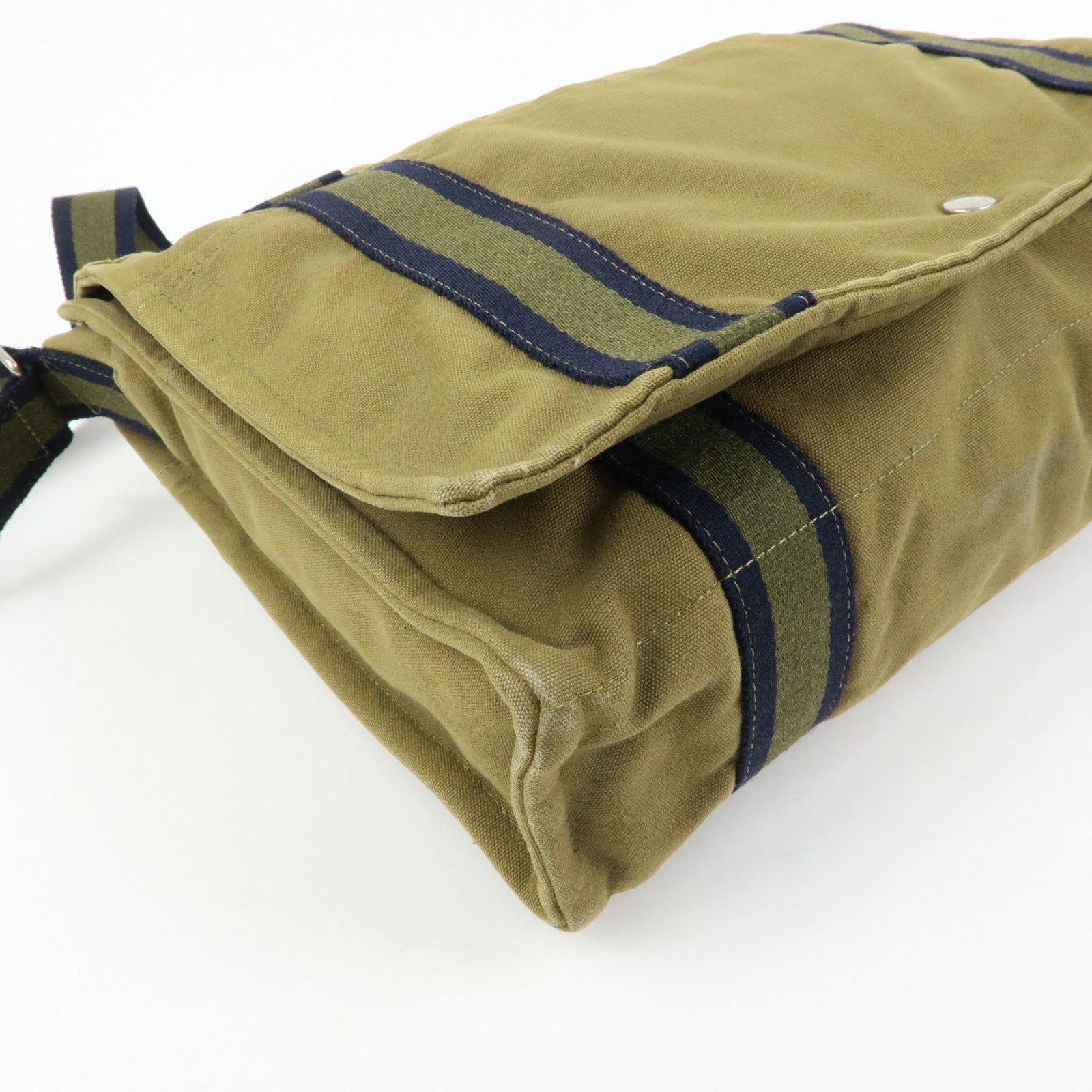 HERMES Fourre Tout Bassas MM Cotton Shoulder Bag Khaki