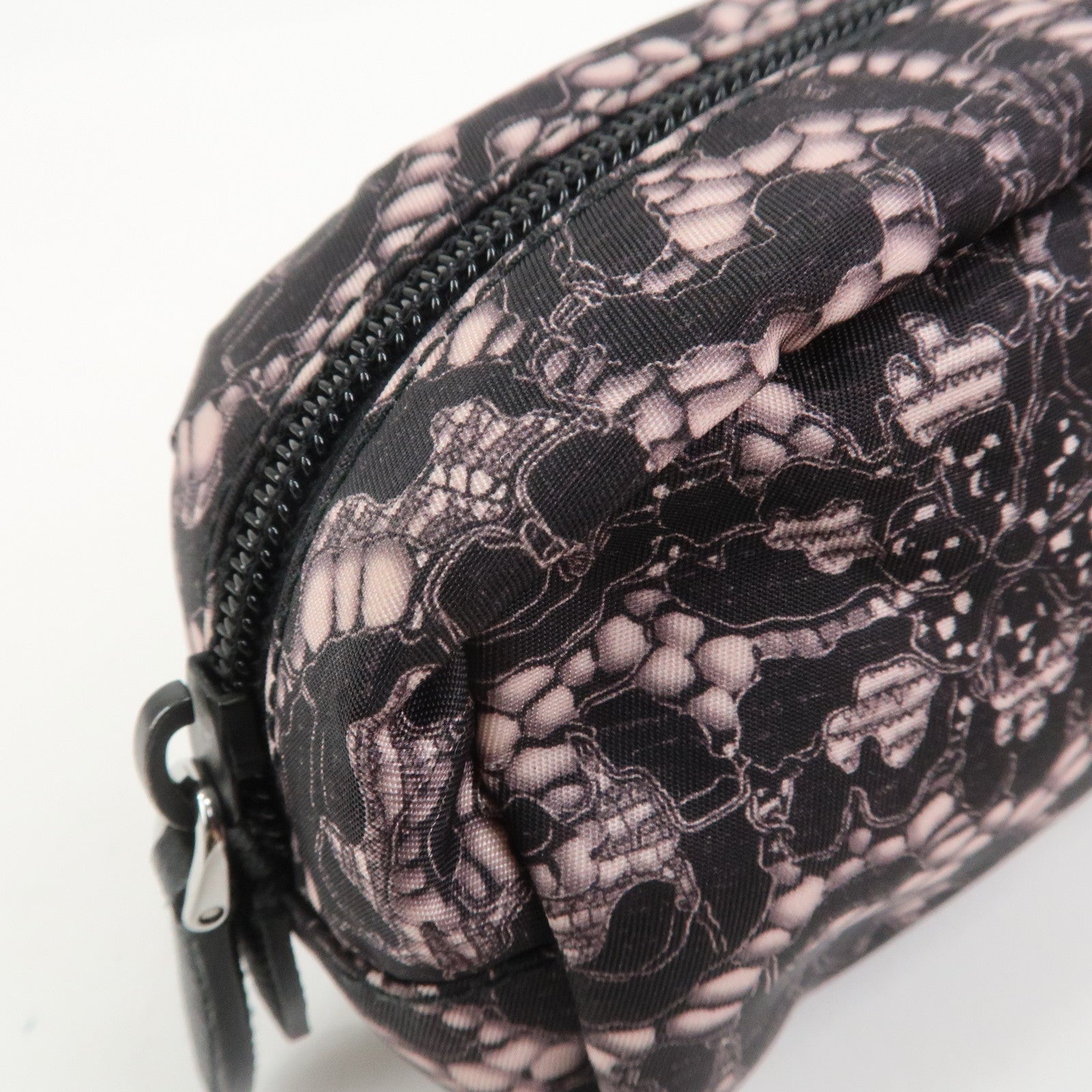 PRADA Triangle Logo Lace Nylon Leather Cosmetic Pouch Black 1NE175