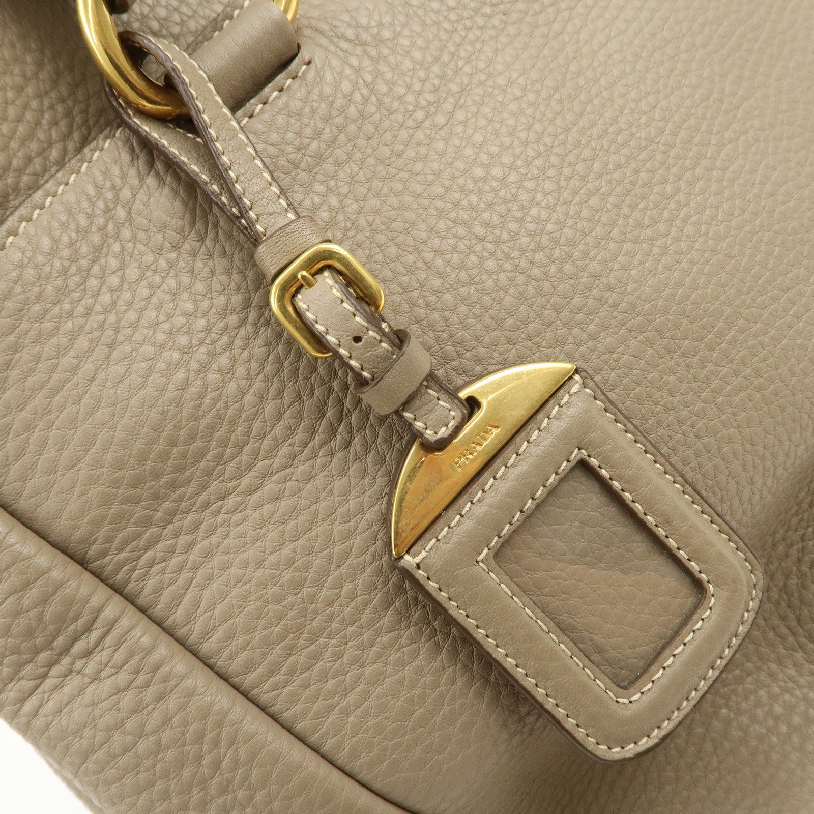 PRADA Logo Leather 2Way Bag Hand Bag Tote Bag Beige BR4393