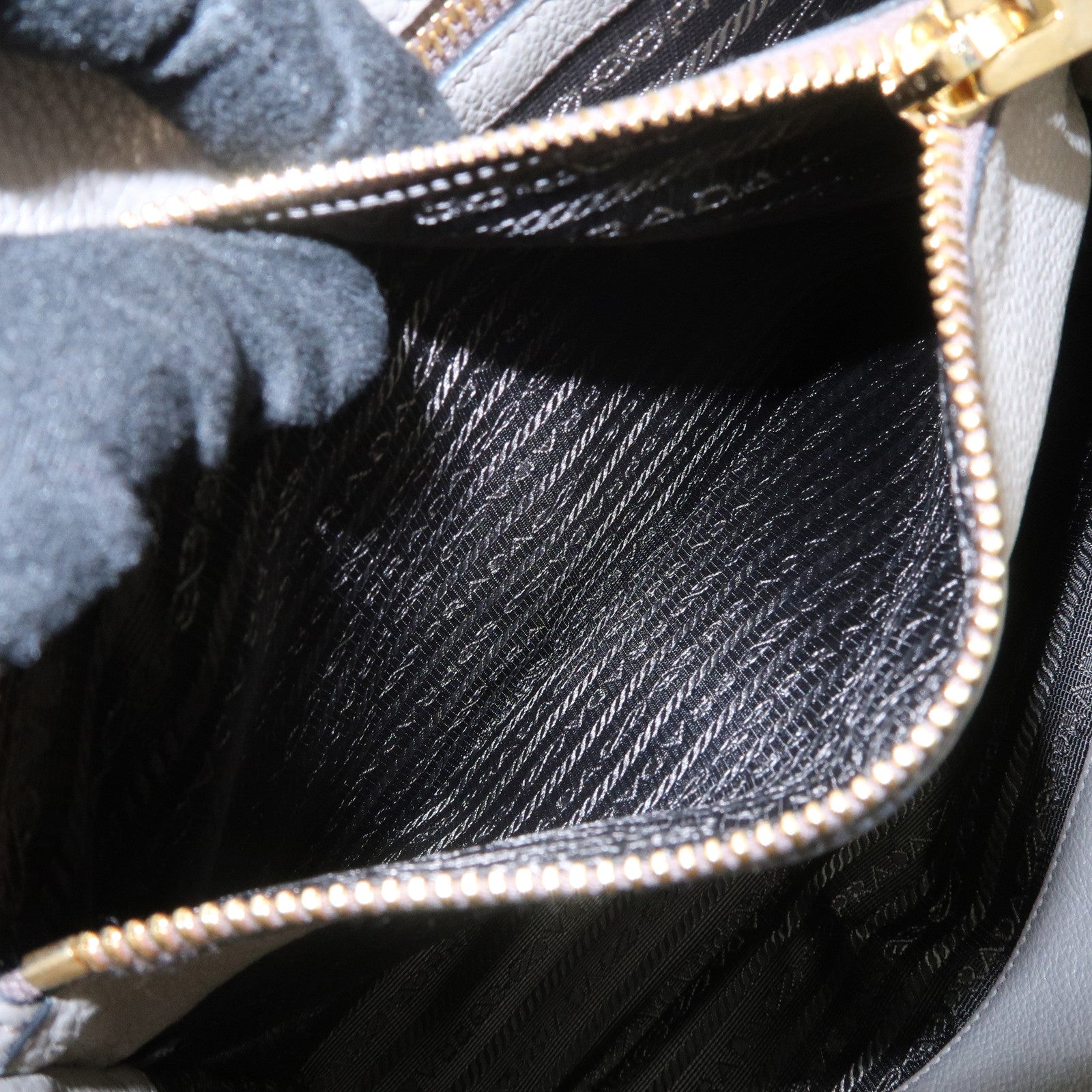 PRADA Logo Leather 2Way Bag Hand Bag Shoulder Bag Gray 1BA058