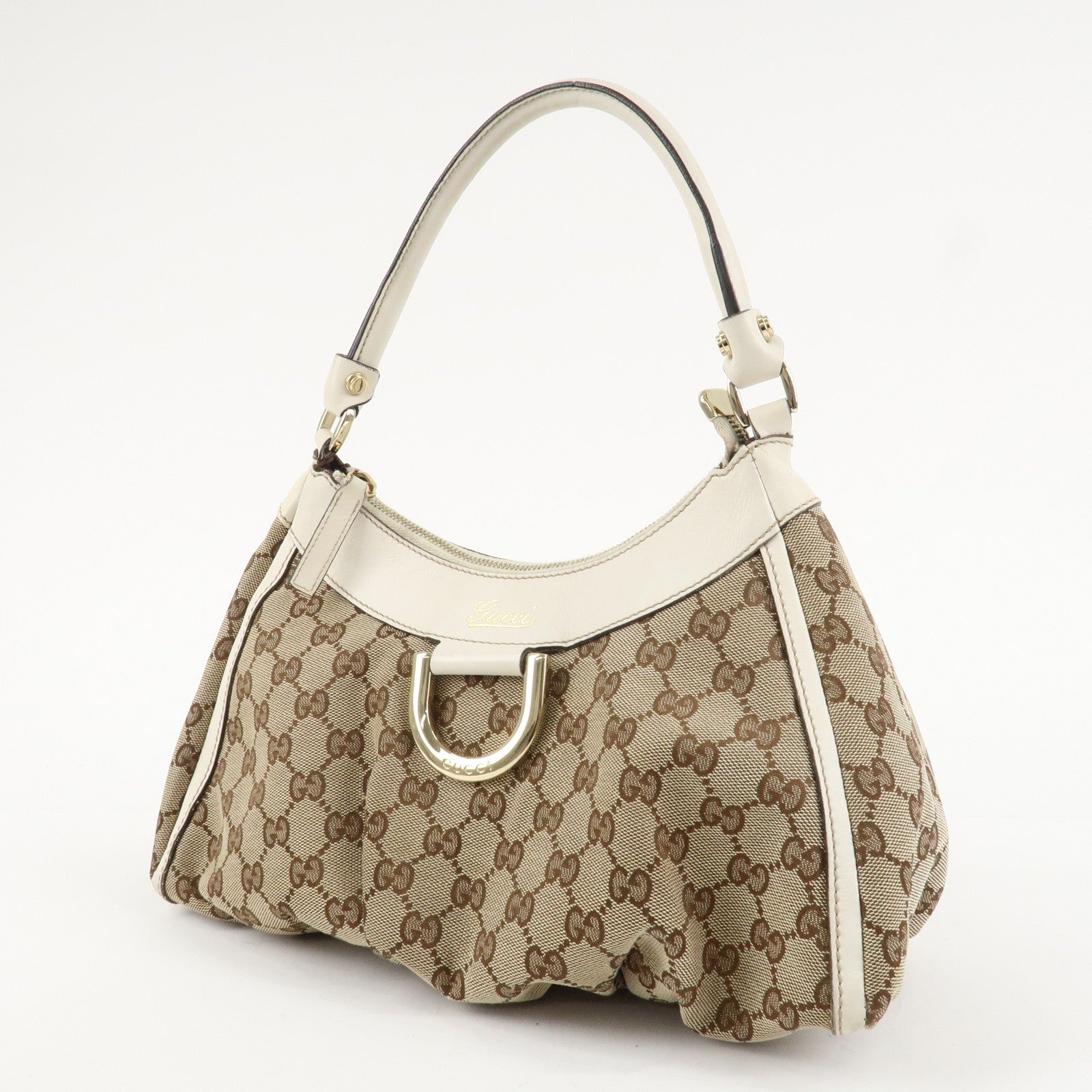 GUCCI Abbey GG Canvas Leather Shoulder Bag Beige 190525 Used