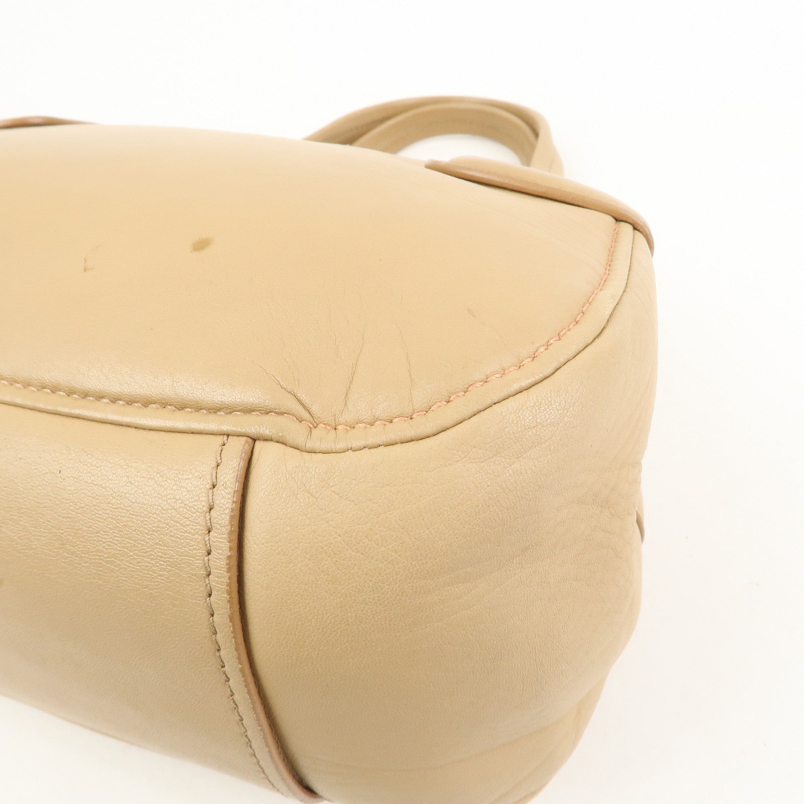 MIU MIU Logo Leather Shoulder Bag Hand Bag Light Brown RR1378