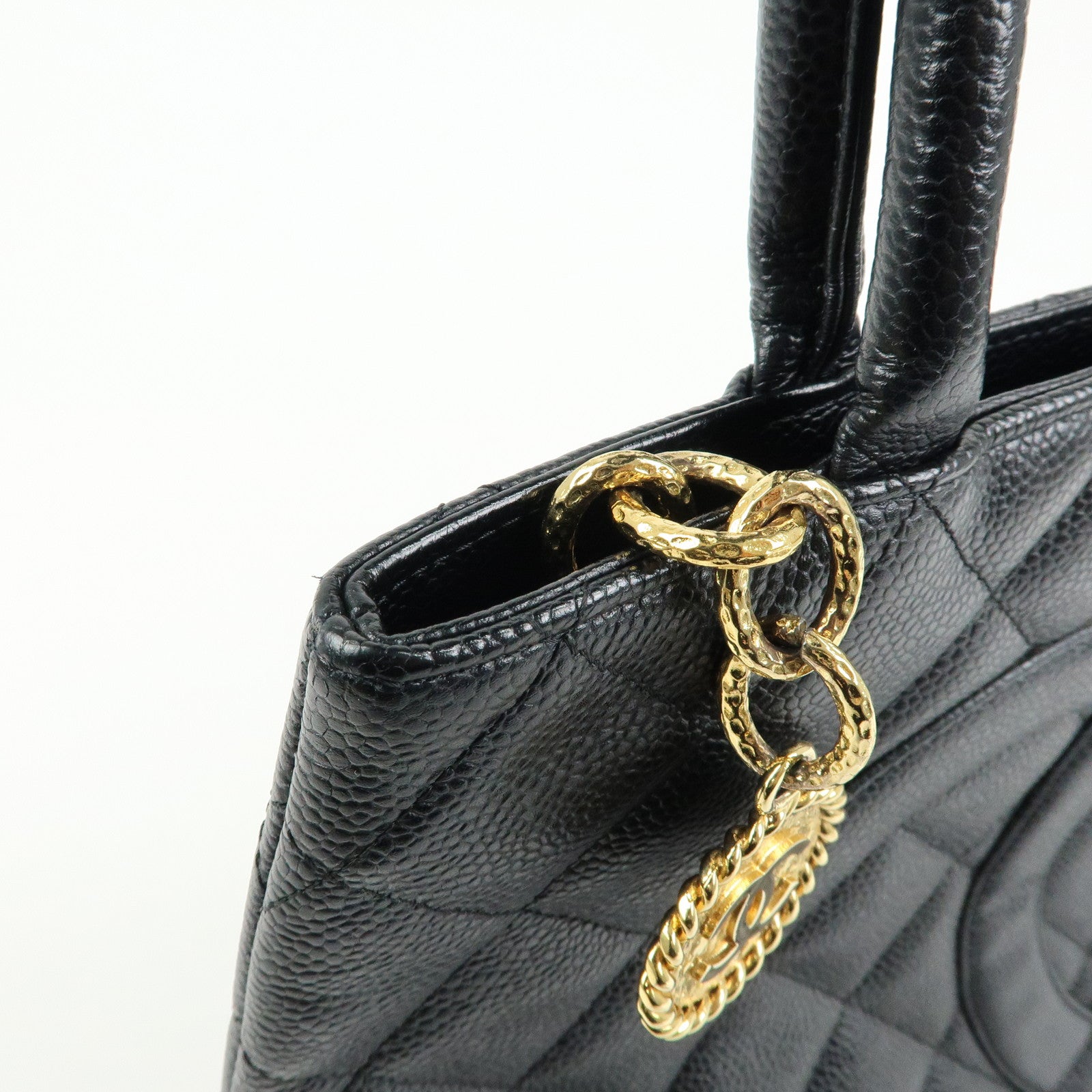 CHANEL Matelasse COCO Mark Medallion Caviarskin Tote Bag A01804