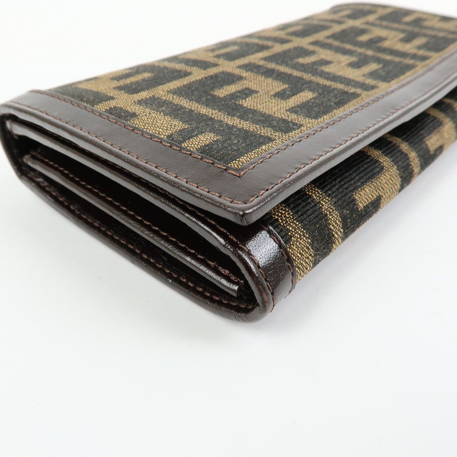 FENDI Zucca Canvas Leather Bi-fold Long Wallet Brown 30851