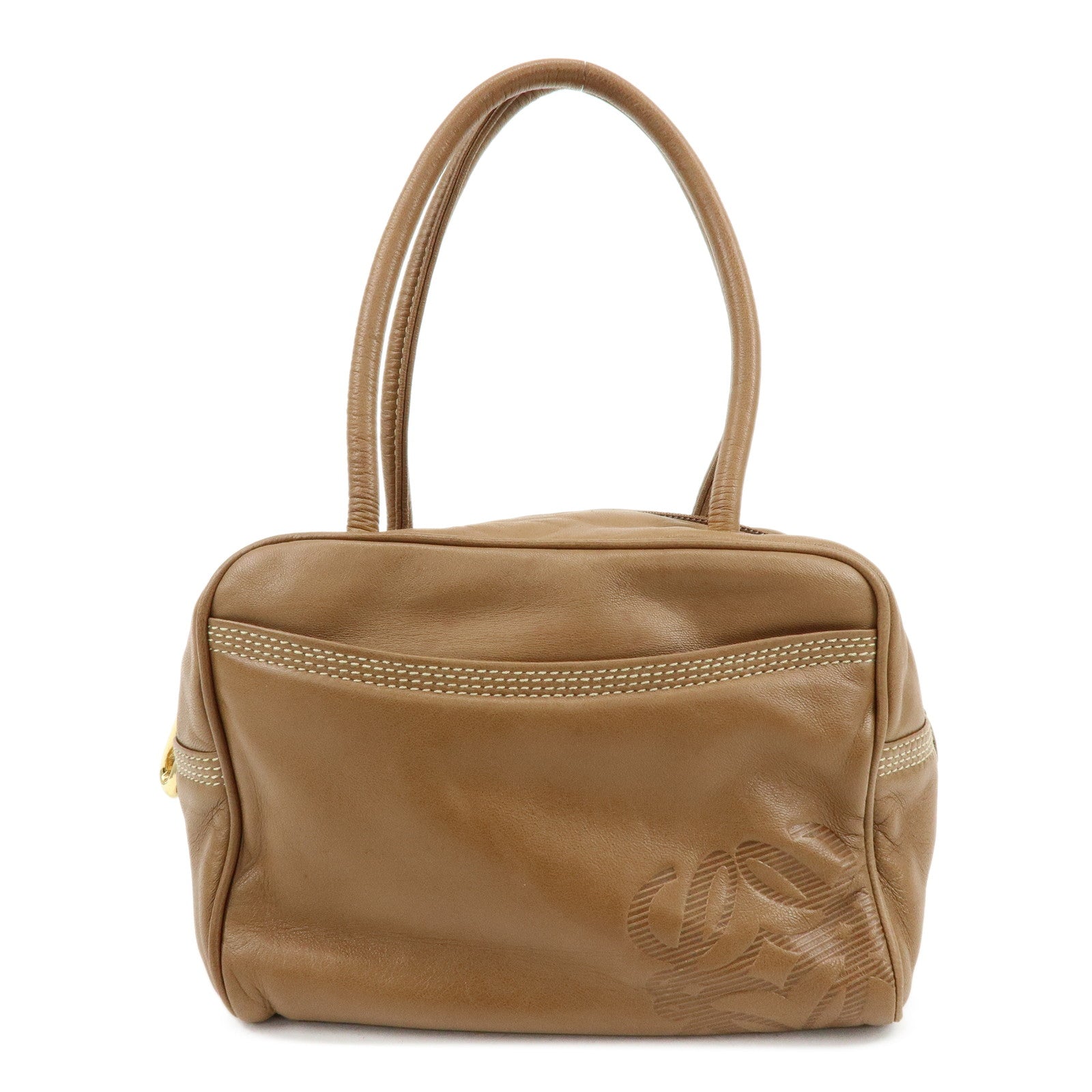 LOEWE Anagram Nappa Leather Hand Bag Mini Boston Bag Brown