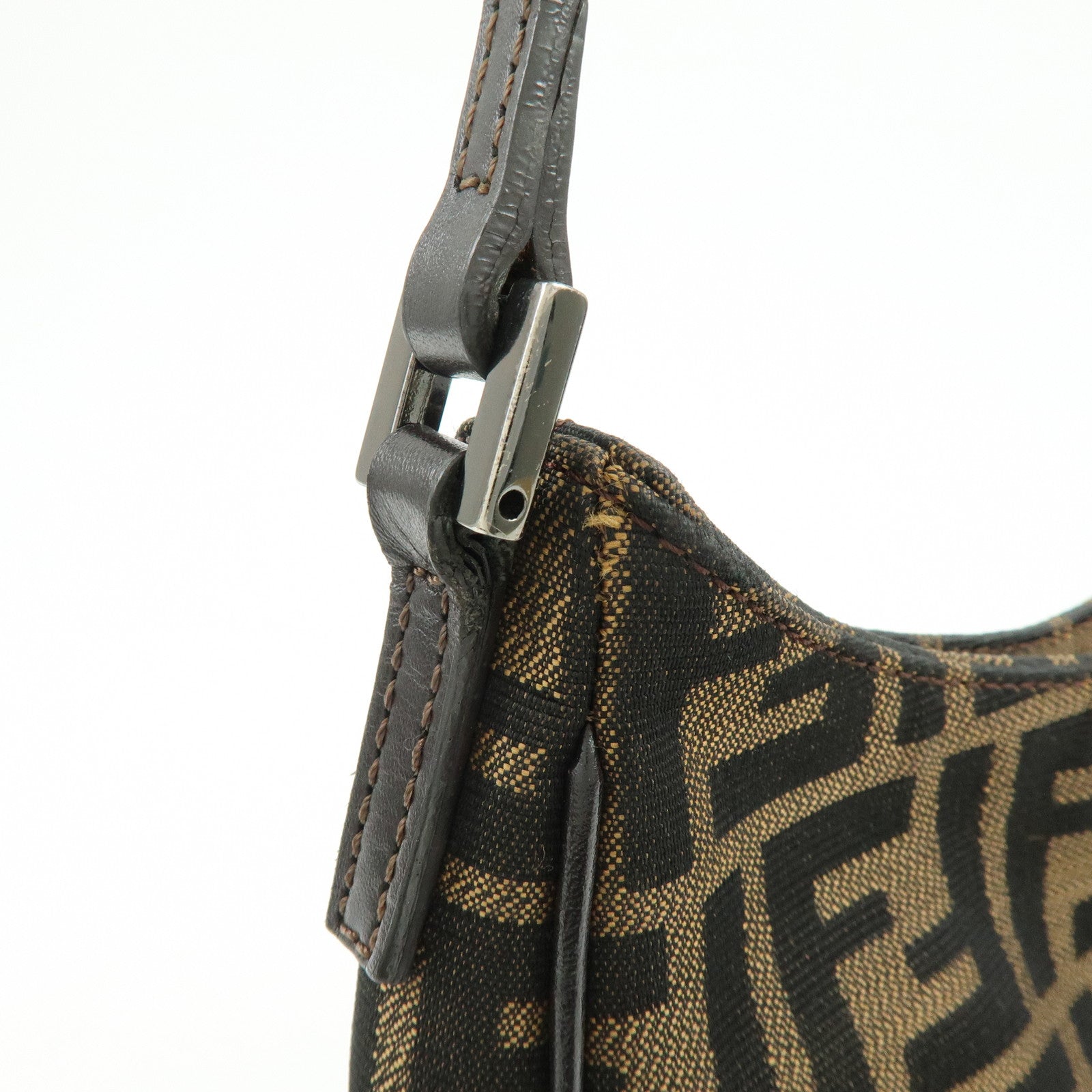 FENDI Zucca Canvas Leather Hand Bag Shoulder Bag Brown Black