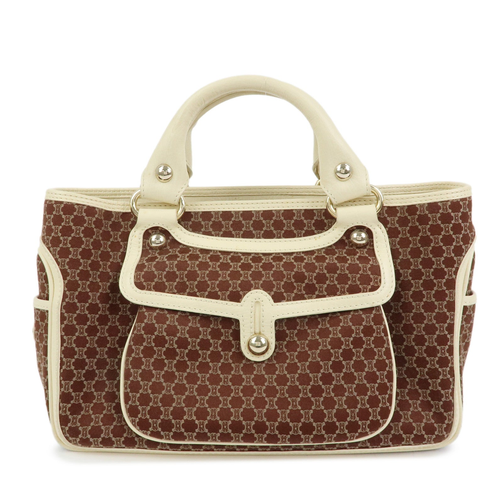 CELINE Macadam Boogie Bag Canvas Leather Hand Bag Tote Bag Brown