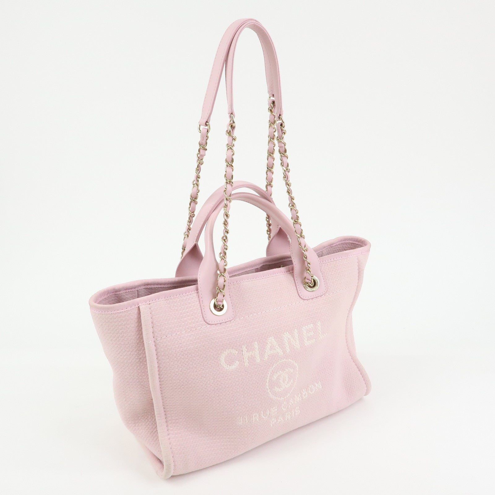CHANEL Deauville MM Canvas Leather Tote Bag Shoulder Bag A67001