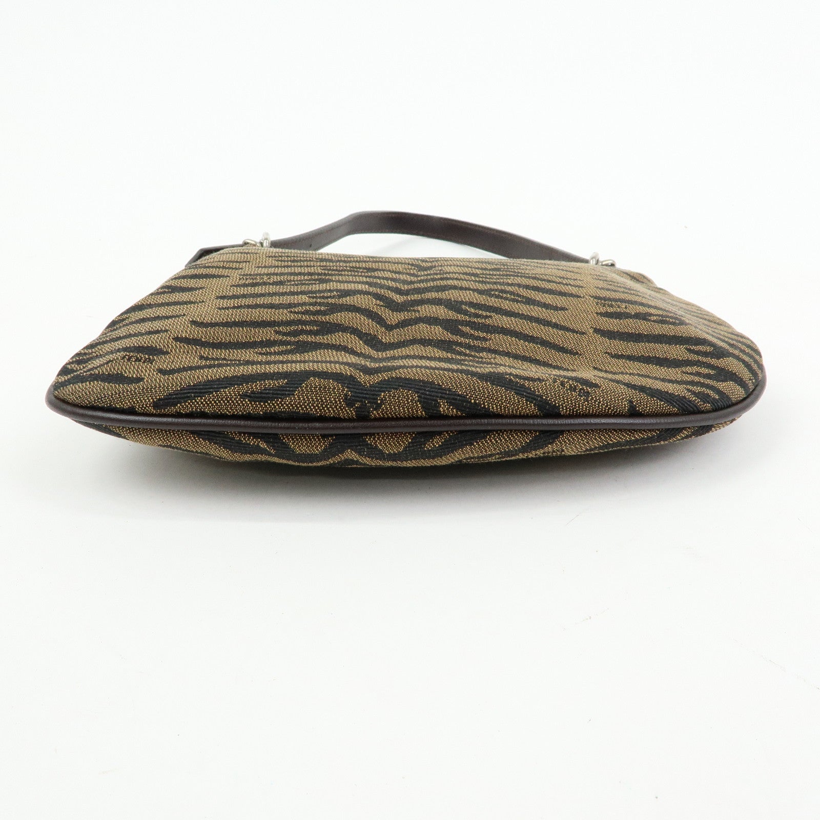 FENDI Canvas Leather Shoulder Bag Leopard Brown Black 8BR248