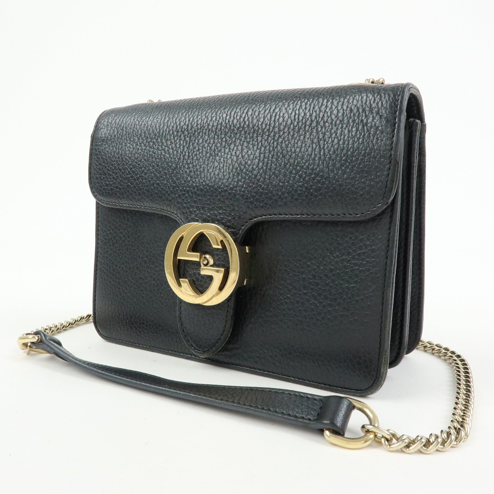 GUCCI Interlocking G Leather Chain Shoulder Bag Black 510304