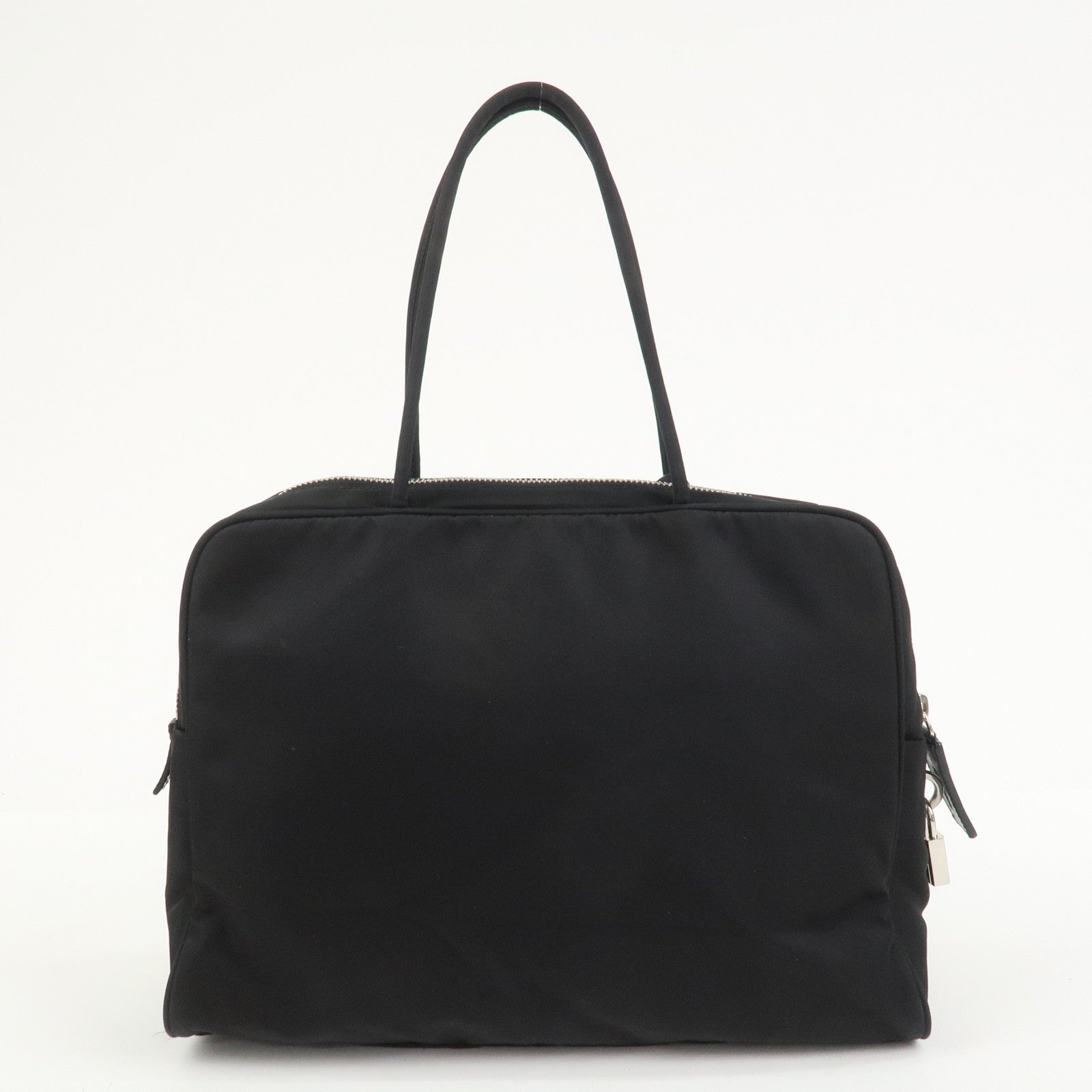 PRADA Triangle Logo Nylon Leather Hand Bag Black BN0531