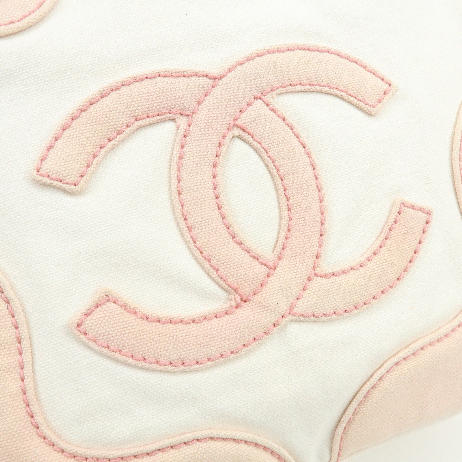 CHANEL Marshmallow Canvas Hand Bag Tote Bag White Pink