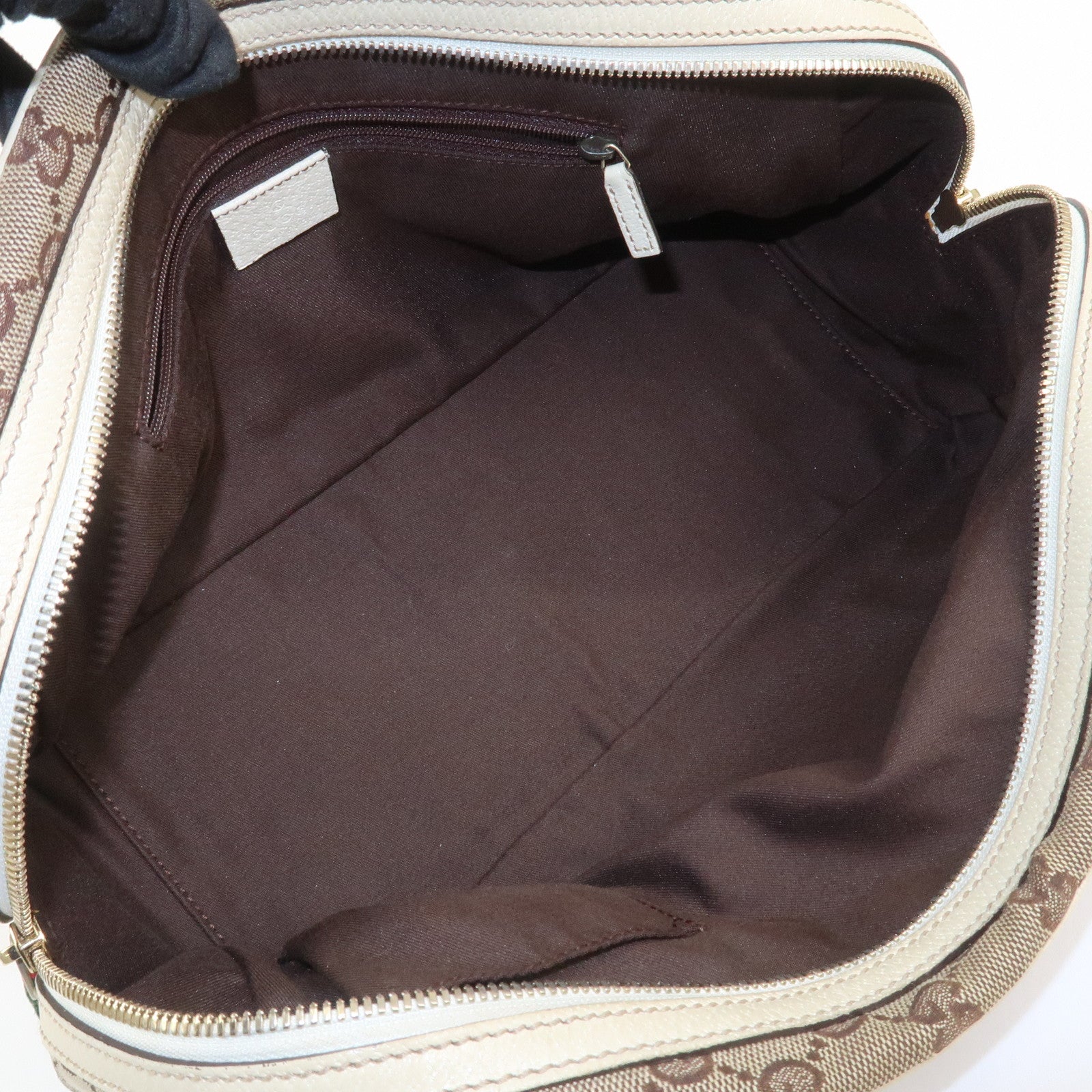 GUCCI Princy Sherry GG Canvas Leather Boston Bag Brown Ivory 161720