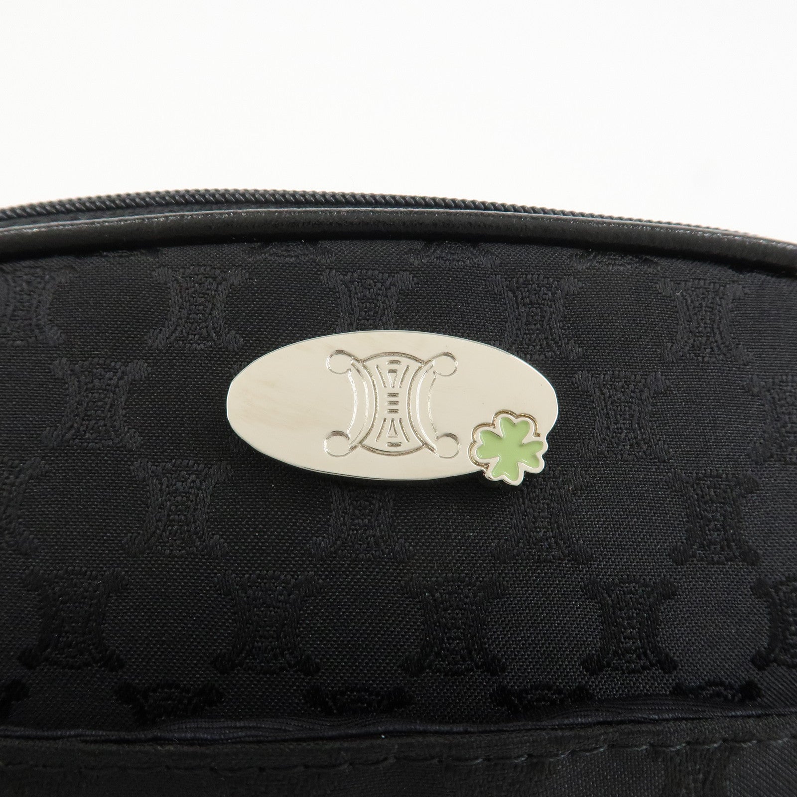 CELINE Macadam Nylon Cosmetic Pouch Logo Plate Black