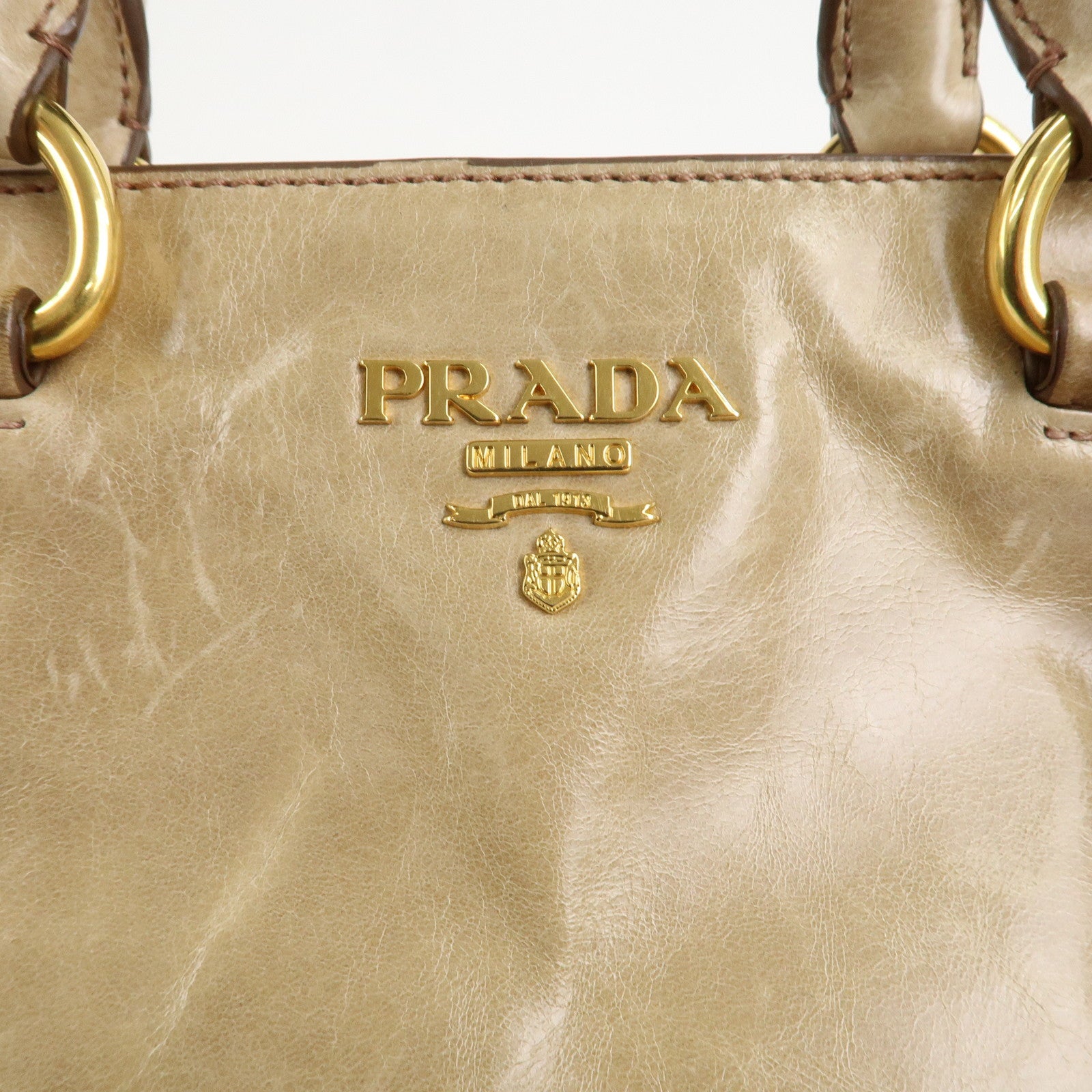 PRADA Logo Leather 2Way Bag Hand Bag Shoulder Bag Beige BN2323